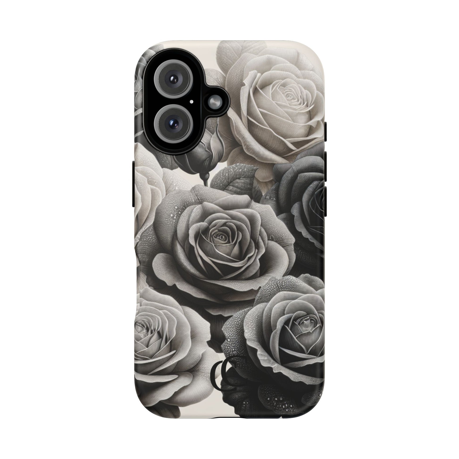 Elegant Floral Phone Case | Tough Cases with Black and White Roses | Stylish Gift for Her, iPhone Cover, Vintage Design