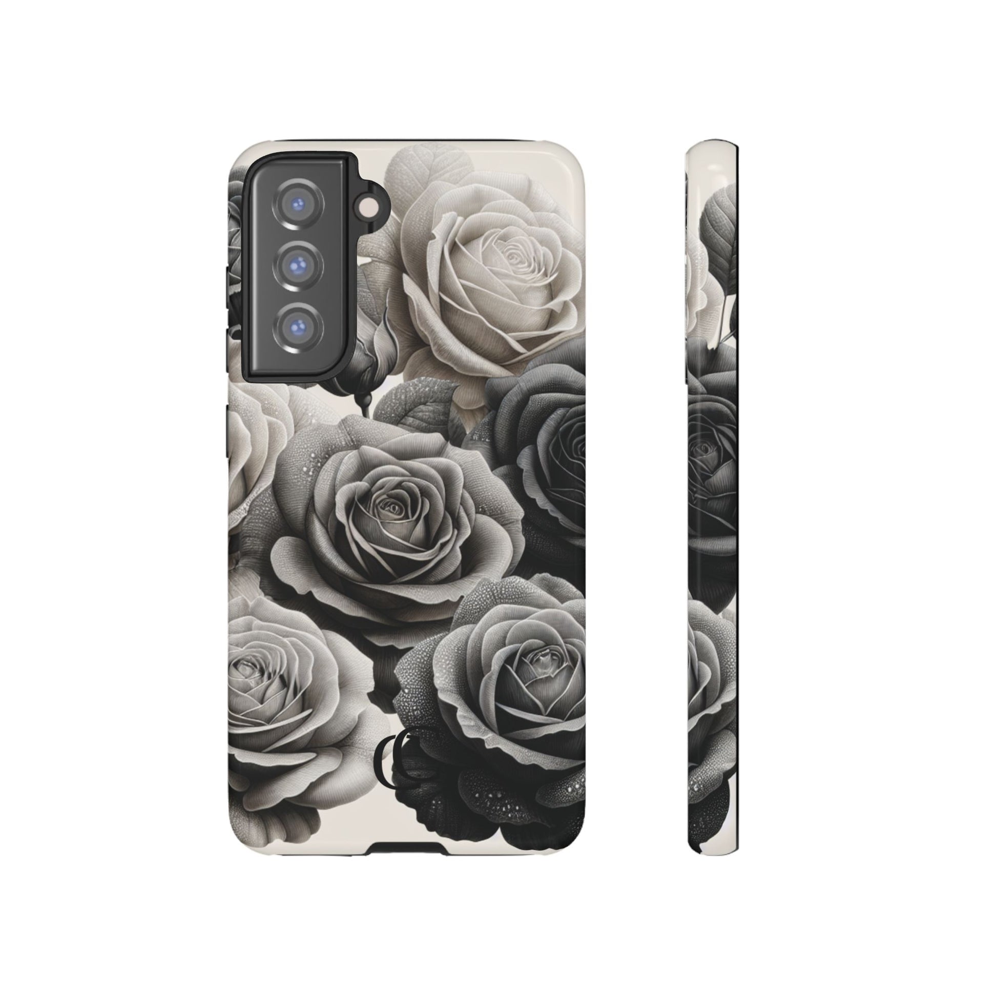 Elegant Floral Phone Case | Tough Cases with Black and White Roses | Stylish Gift for Her, Samsung Case, Vintage Design