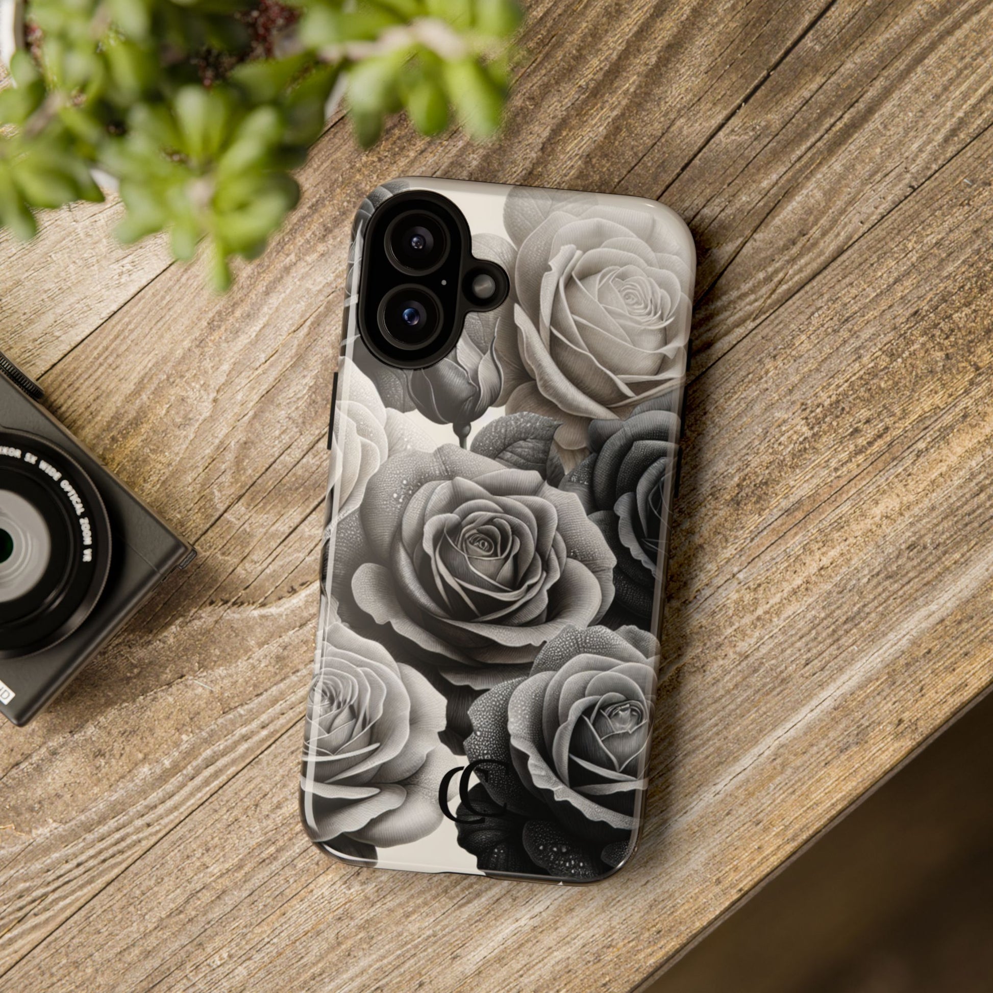 Elegant Floral Phone Case | Tough Cases with Black and White Roses | Stylish Gift for Her, iPhone Cover, Vintage Design