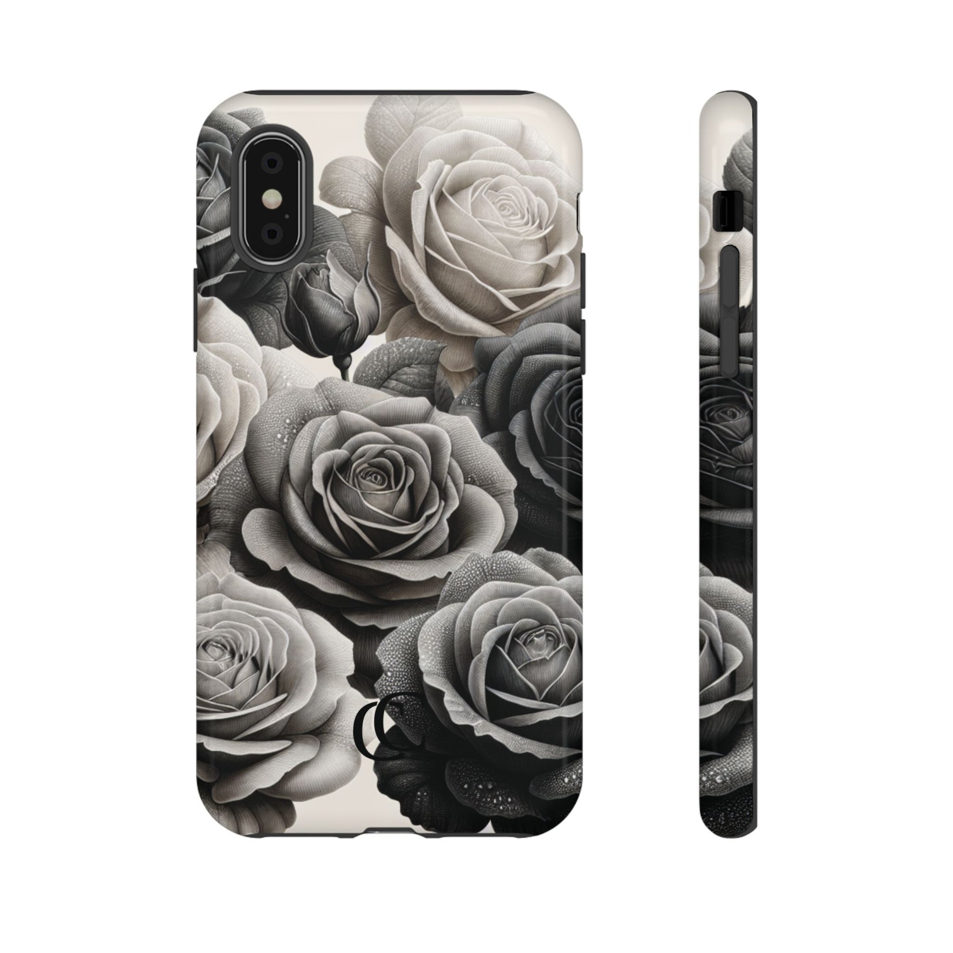 Elegant Floral Phone Case | Tough Cases with Black and White Roses | Stylish Gift for Her, iPhone Cover, Vintage Design