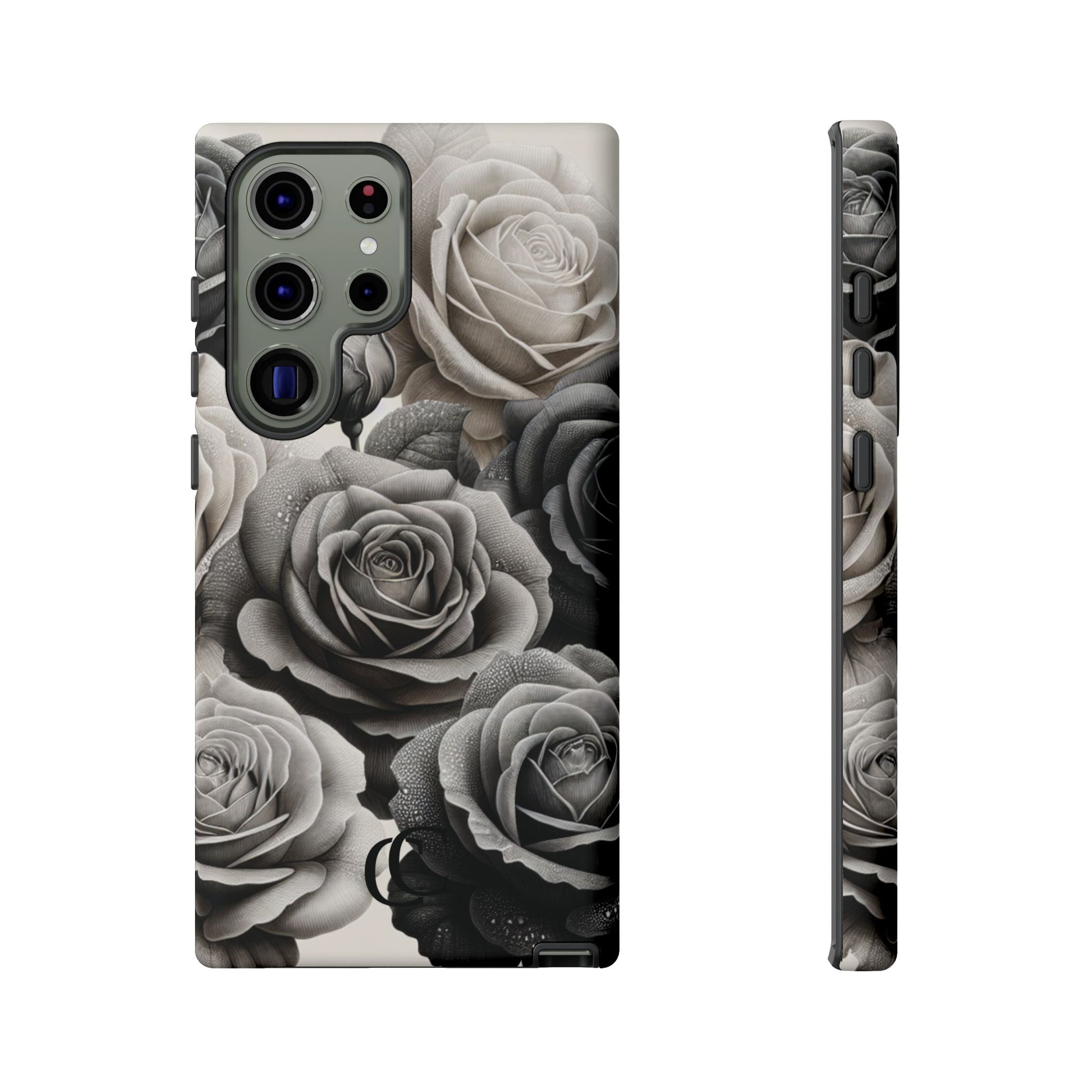 Elegant Floral Phone Case | Tough Cases with Black and White Roses | Stylish Gift for Her, Samsung Case, Vintage Design