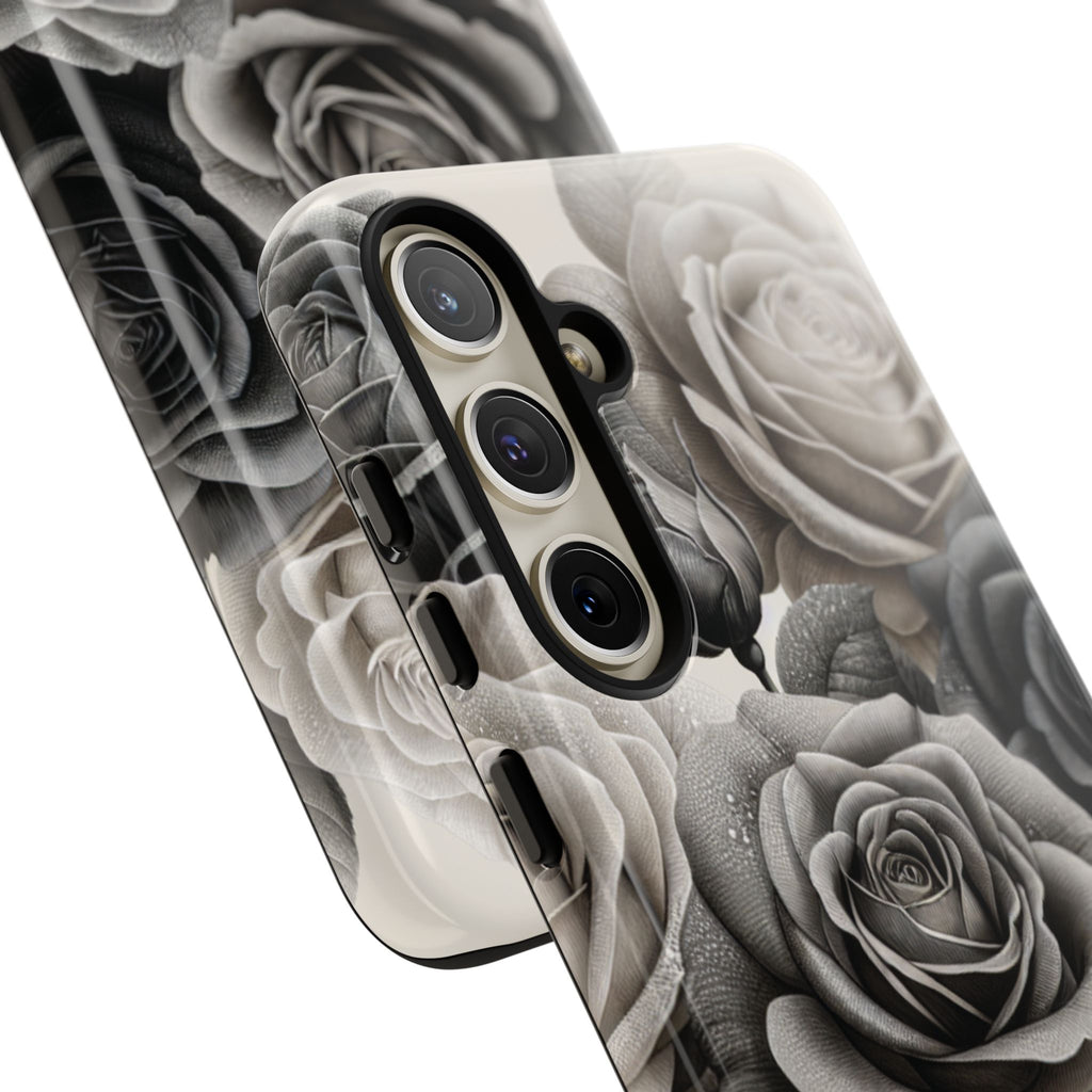 Elegant Floral Phone Case | Tough Cases with Black and White Roses | Stylish Gift for Her, Samsung Case, Vintage Design
