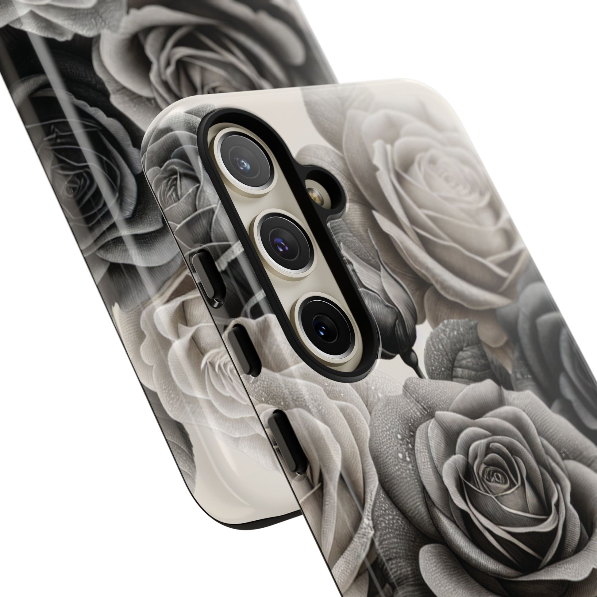 Elegant Floral Phone Case | Tough Cases with Black and White Roses | Stylish Gift for Her, Samsung Case, Vintage Design