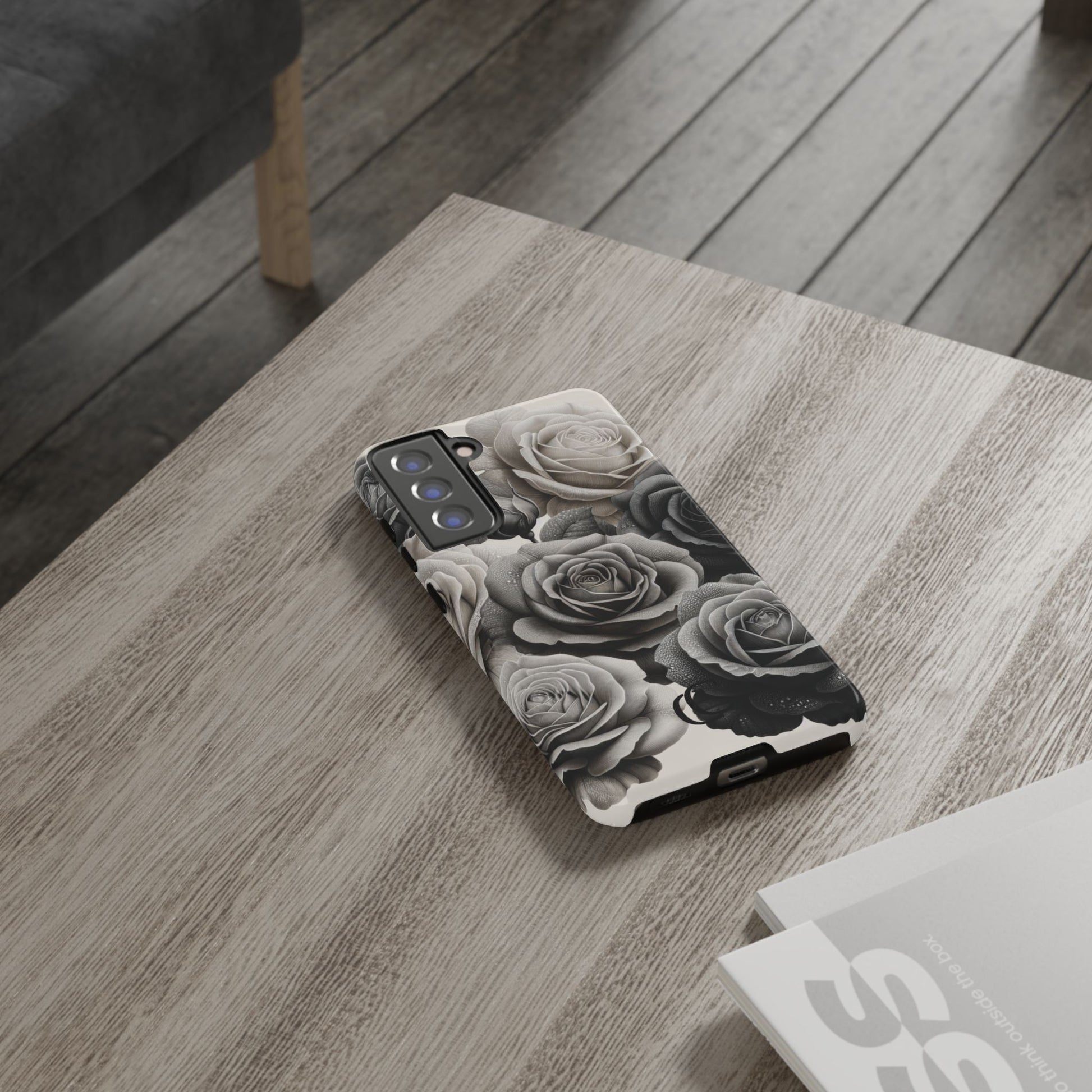 Elegant Floral Phone Case | Tough Cases with Black and White Roses | Stylish Gift for Her, Samsung Case, Vintage Design