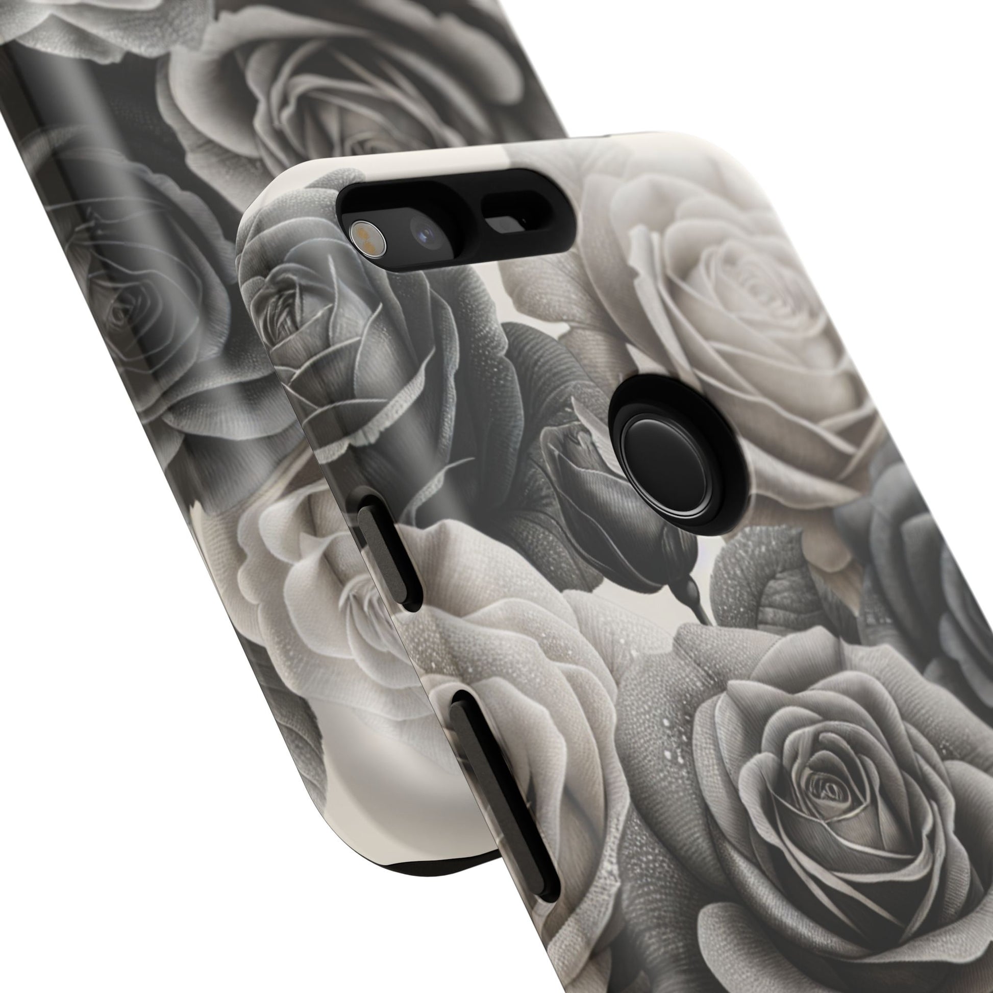 Elegant Floral Phone Case | Tough Cases with Black and White Roses | Stylish Gift for Her, Google Pixel Case, Vintage Design