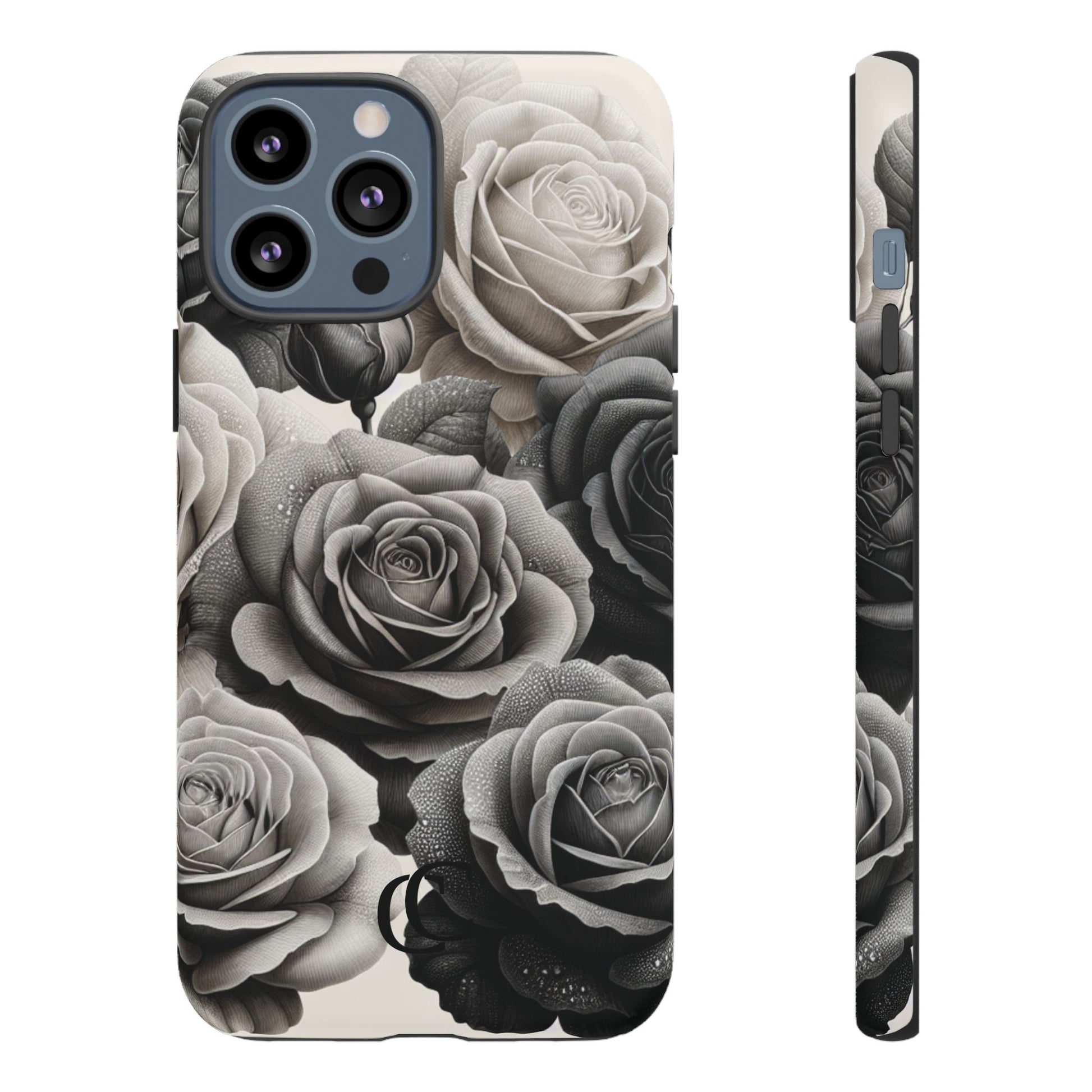 Elegant Floral Phone Case | Tough Cases with Black and White Roses | Stylish Gift for Her, iPhone Cover, Vintage Design