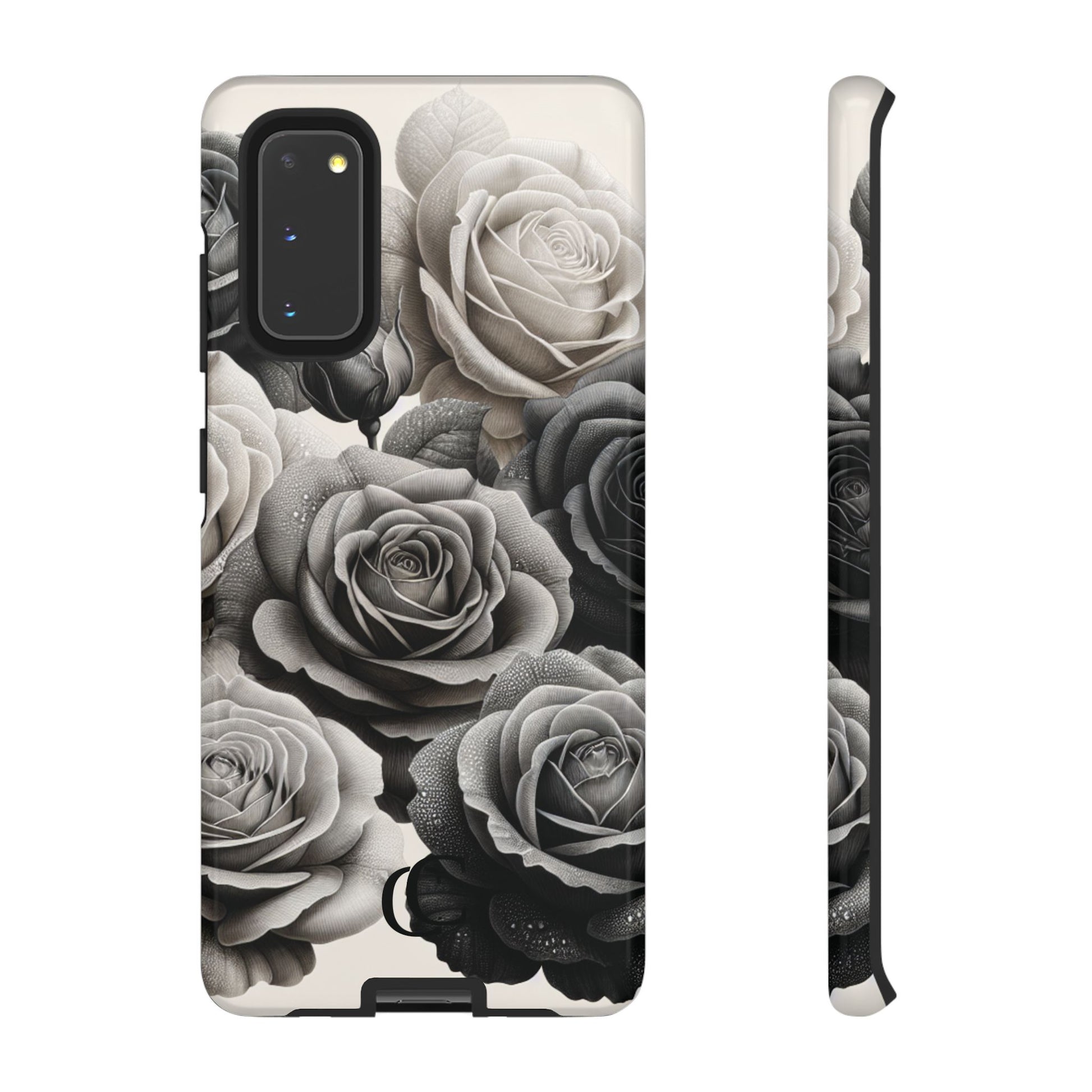 Elegant Floral Phone Case | Tough Cases with Black and White Roses | Stylish Gift for Her, Samsung Case, Vintage Design