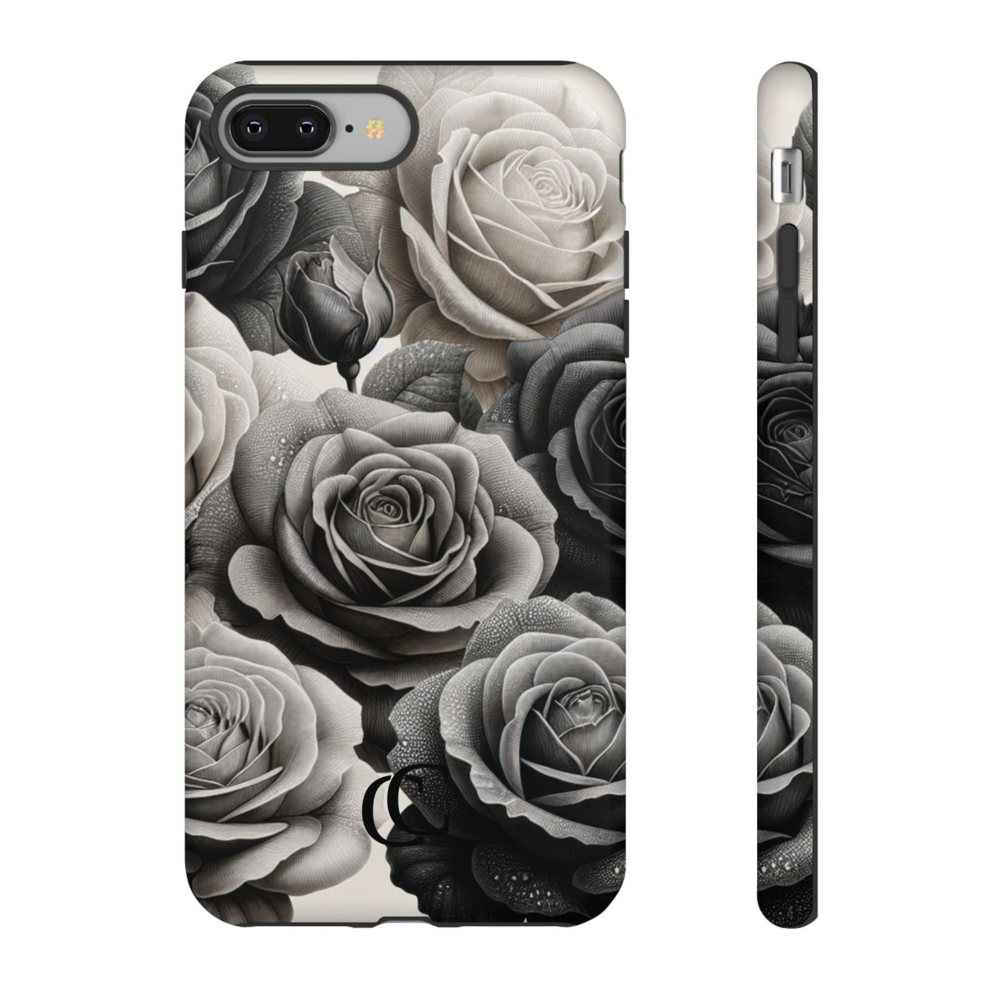 Elegant Floral Phone Case | Tough Cases with Black and White Roses | Stylish Gift for Her, iPhone Cover, Vintage Design