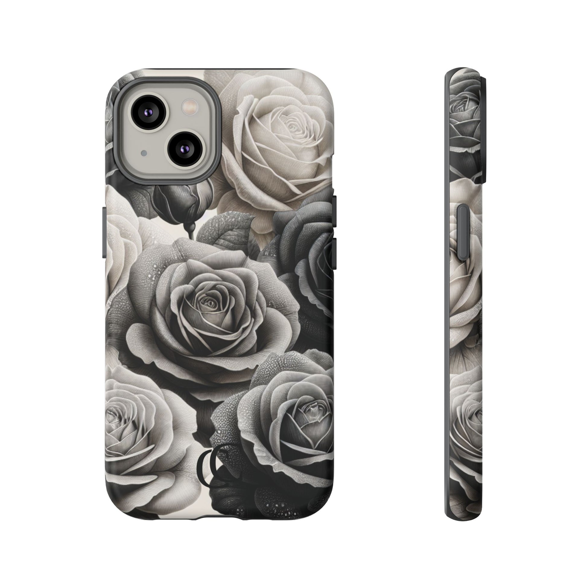 Elegant Floral Phone Case | Tough Cases with Black and White Roses | Stylish Gift for Her, iPhone Cover, Vintage Design