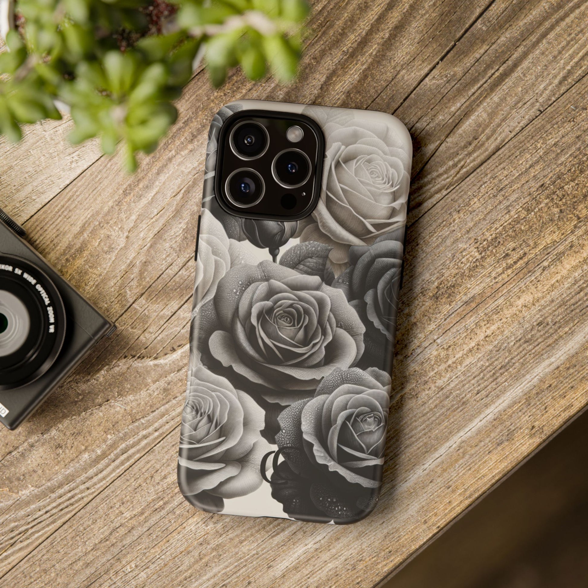 Elegant Floral Phone Case | Tough Cases with Black and White Roses | Stylish Gift for Her, iPhone Cover, Vintage Design