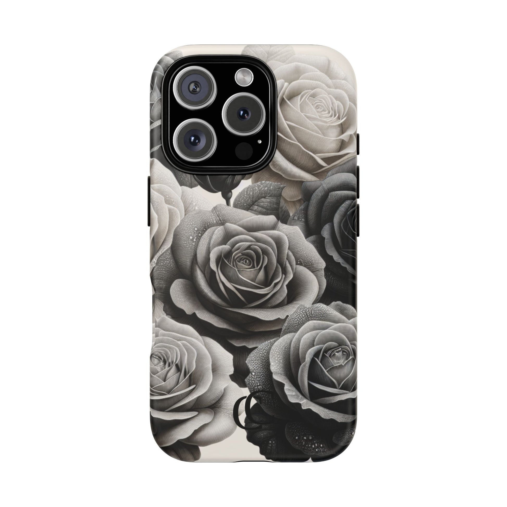 Elegant Floral Phone Case | Tough Cases with Black and White Roses | Stylish Gift for Her, iPhone Cover, Vintage Design