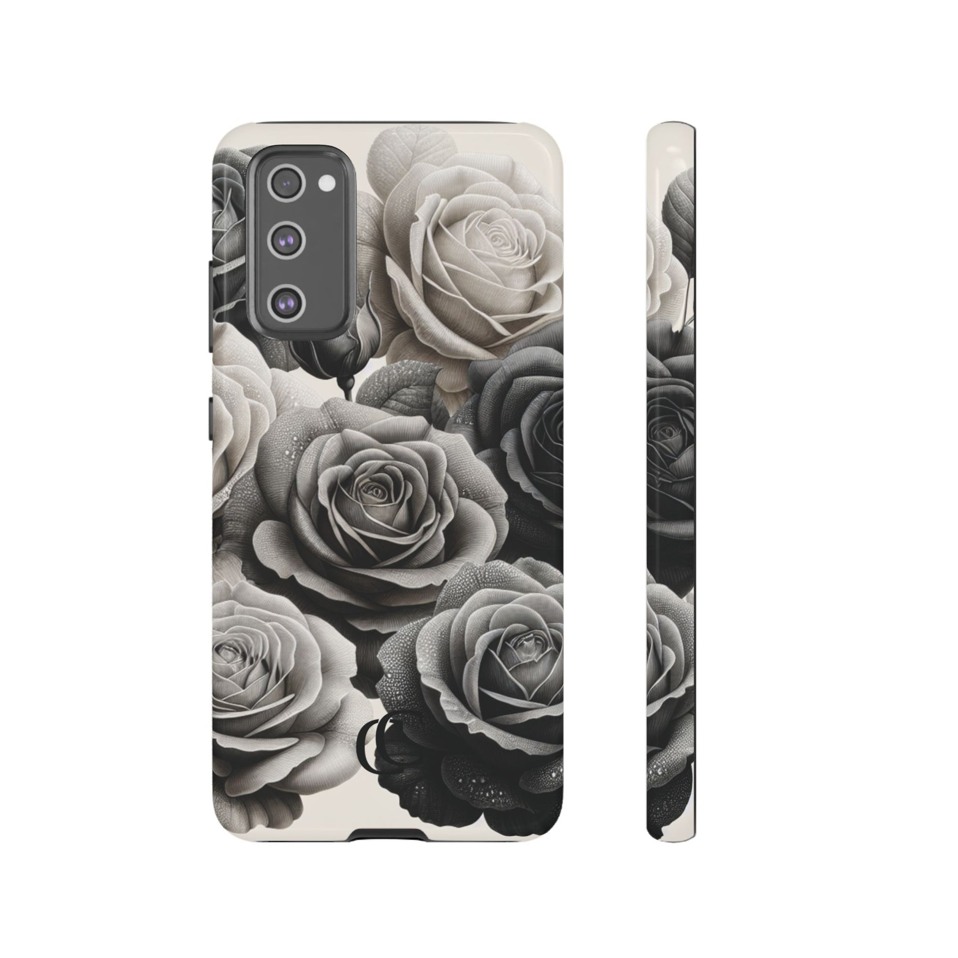 Elegant Floral Phone Case | Tough Cases with Black and White Roses | Stylish Gift for Her, Samsung Case, Vintage Design