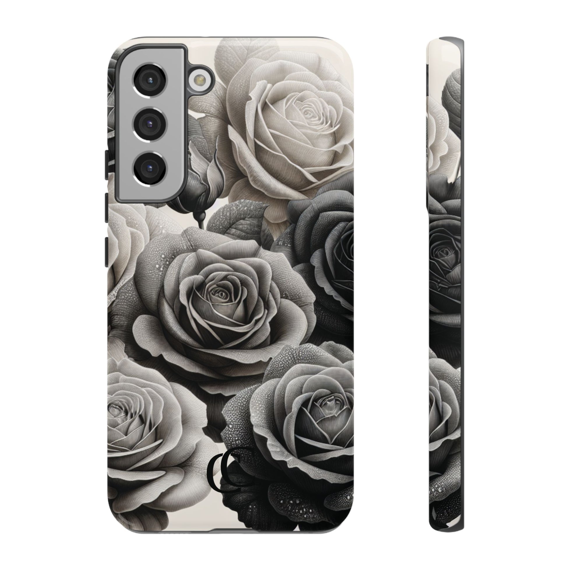 Elegant Floral Phone Case | Tough Cases with Black and White Roses | Stylish Gift for Her, Samsung Case, Vintage Design
