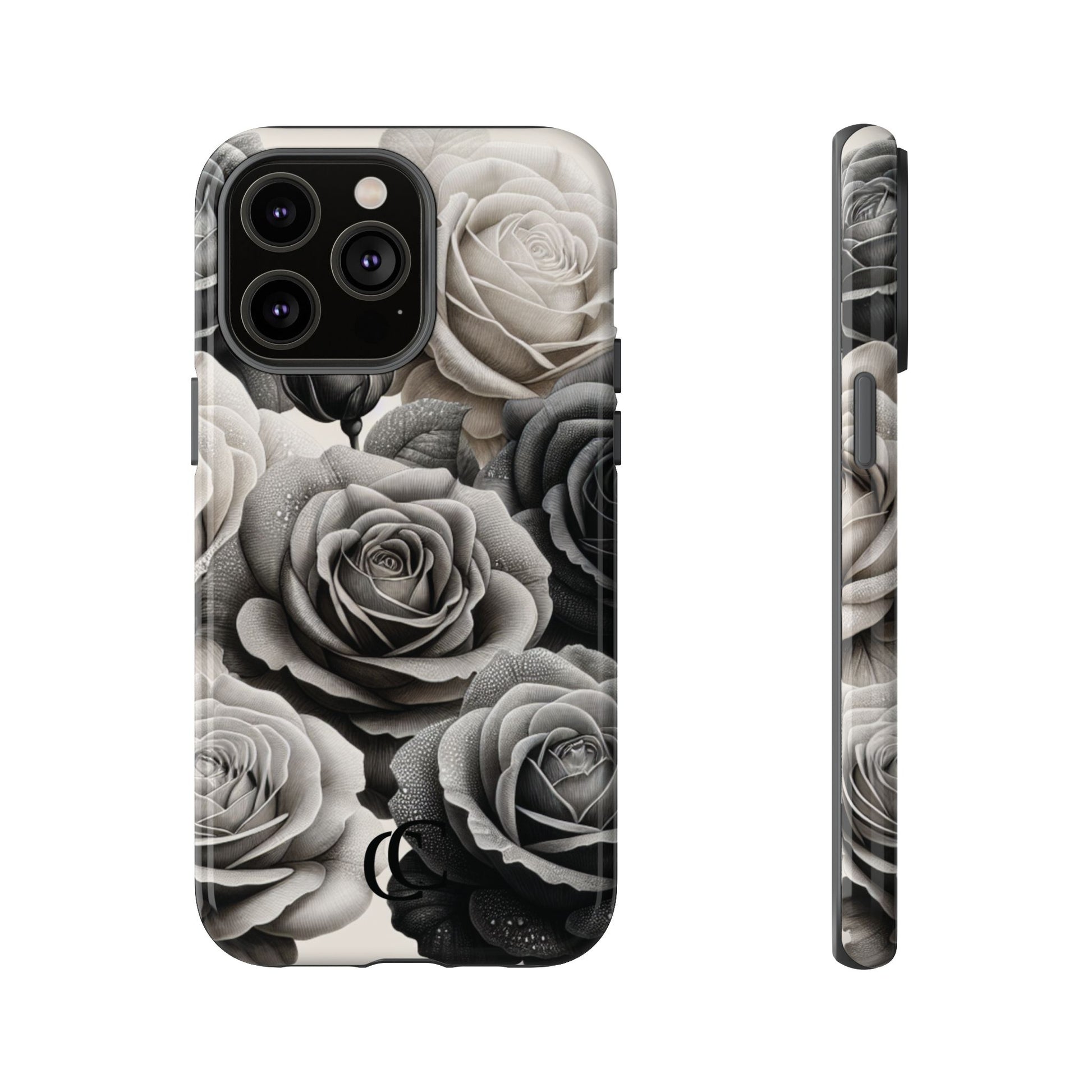 Elegant Floral Phone Case | Tough Cases with Black and White Roses | Stylish Gift for Her, iPhone Cover, Vintage Design