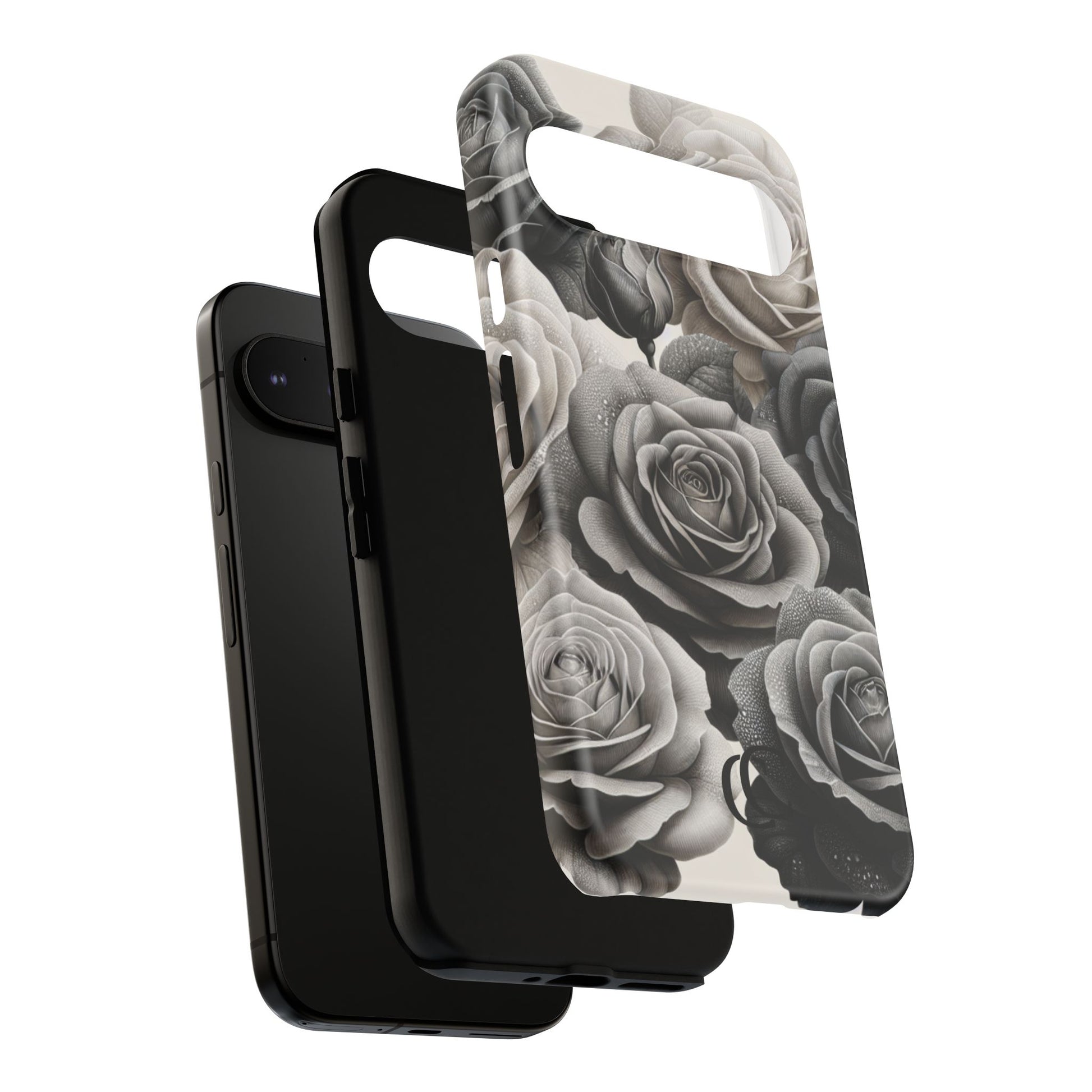 Elegant Floral Phone Case | Tough Cases with Black and White Roses | Stylish Gift for Her, Google Pixel Case, Vintage Design