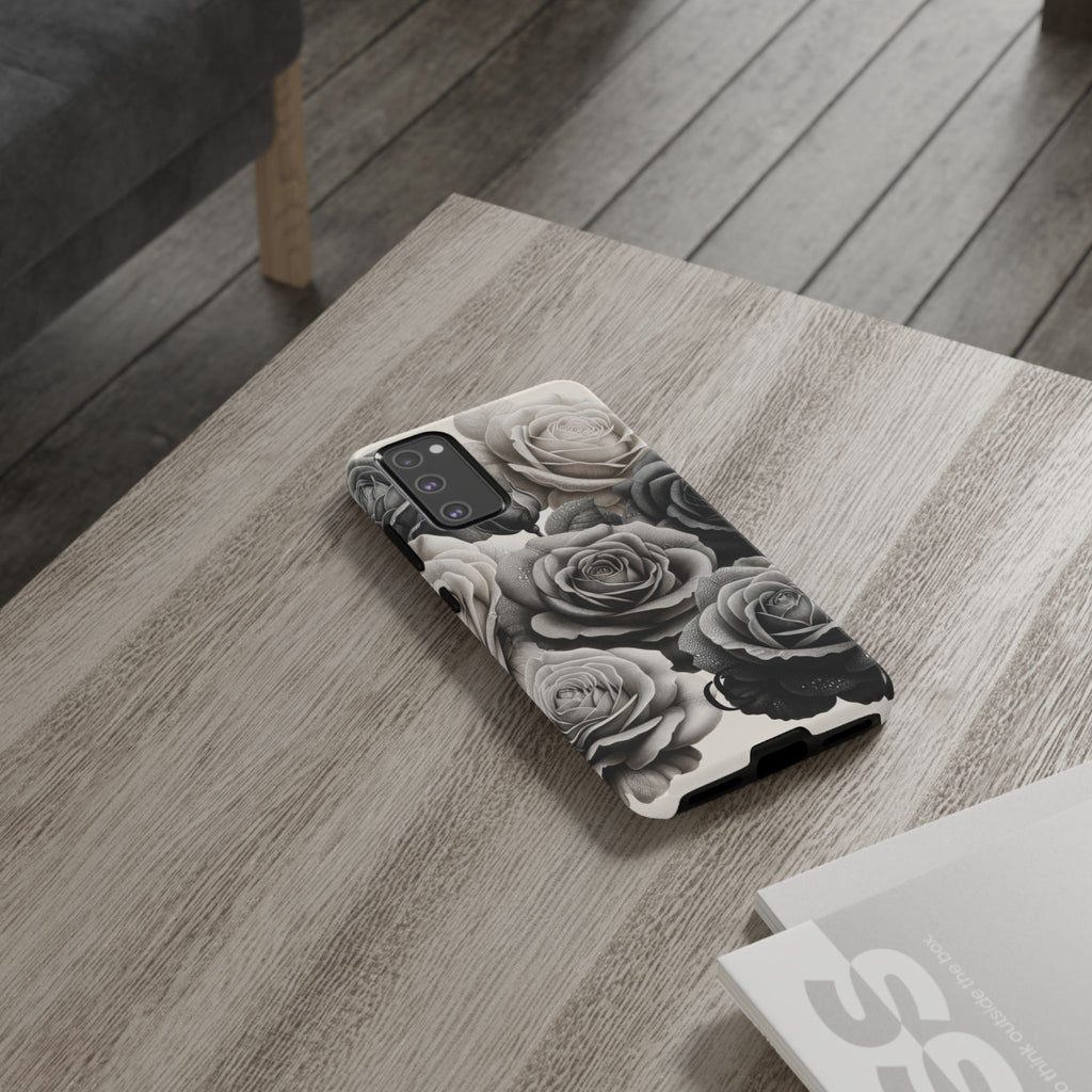 Elegant Floral Phone Case | Tough Cases with Black and White Roses | Stylish Gift for Her, Samsung Case, Vintage Design