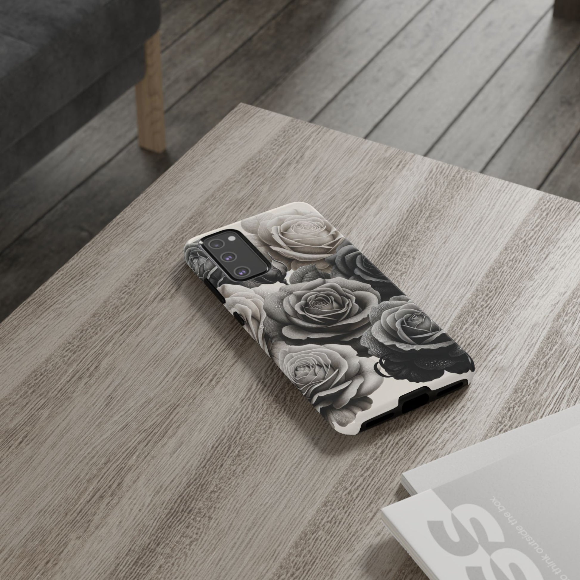 Elegant Floral Phone Case | Tough Cases with Black and White Roses | Stylish Gift for Her, Samsung Case, Vintage Design