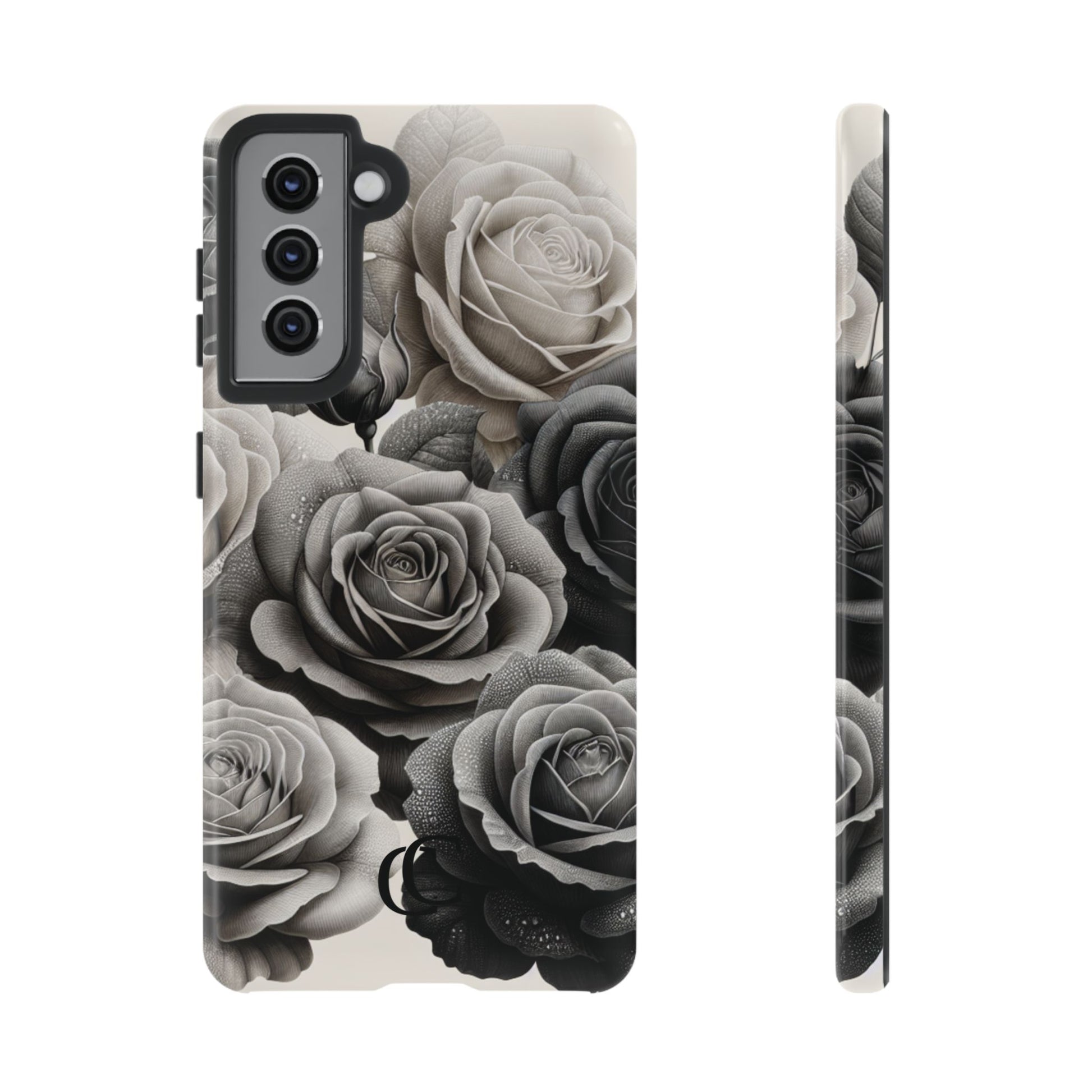 Elegant Floral Phone Case | Tough Cases with Black and White Roses | Stylish Gift for Her, Samsung Case, Vintage Design