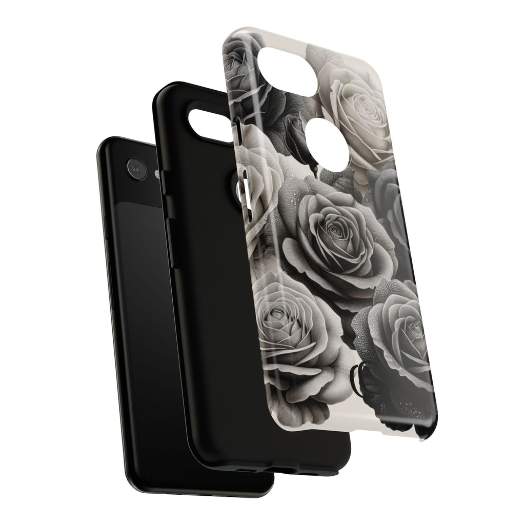 Elegant Floral Phone Case | Tough Cases with Black and White Roses | Stylish Gift for Her, Google Pixel Case, Vintage Design
