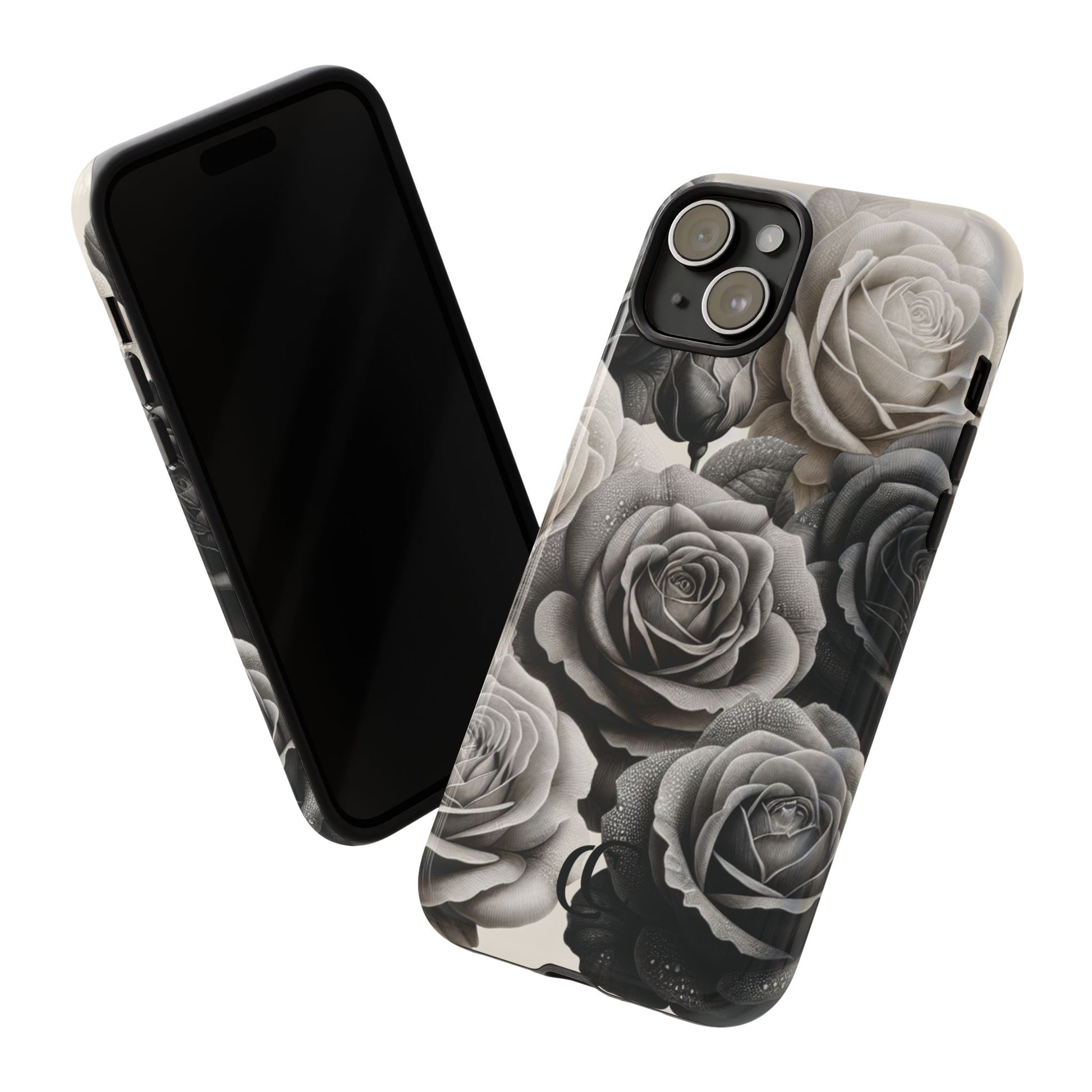 Elegant Floral Phone Case | Tough Cases with Black and White Roses | Stylish Gift for Her, iPhone Cover, Vintage Design