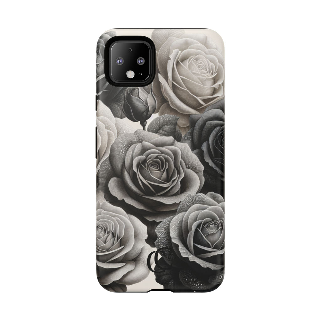 Elegant Floral Phone Case | Tough Cases with Black and White Roses | Stylish Gift for Her, Google Pixel Case, Vintage Design