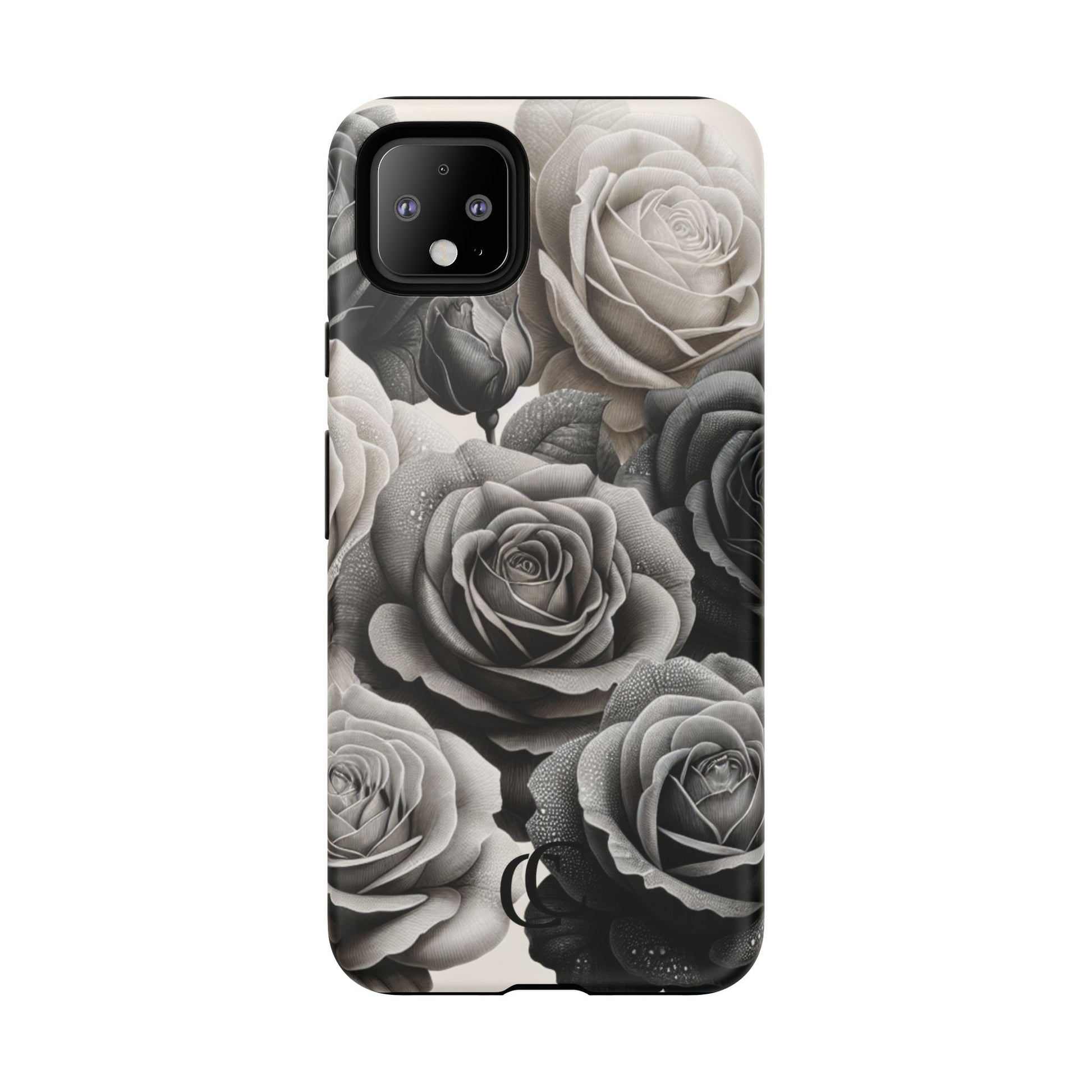 Elegant Floral Phone Case | Tough Cases with Black and White Roses | Stylish Gift for Her, Google Pixel Case, Vintage Design