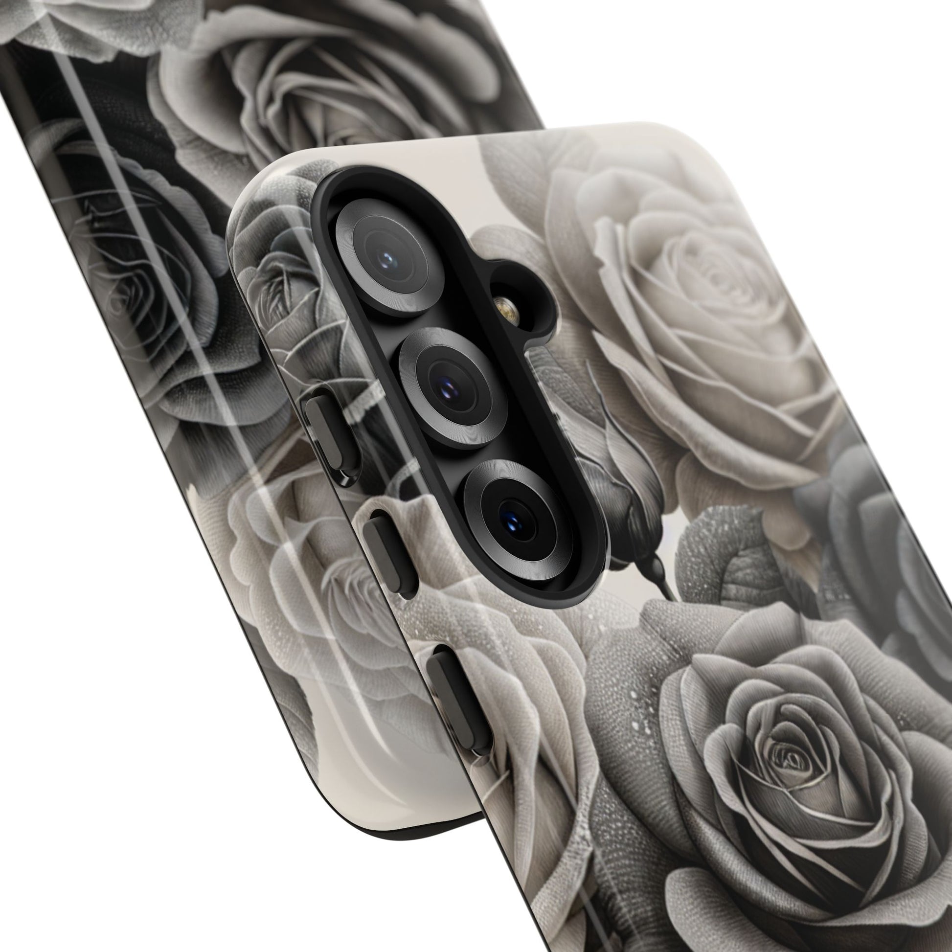 Elegant Floral Phone Case | Tough Cases with Black and White Roses | Stylish Gift for Her, Samsung Case, Vintage Design