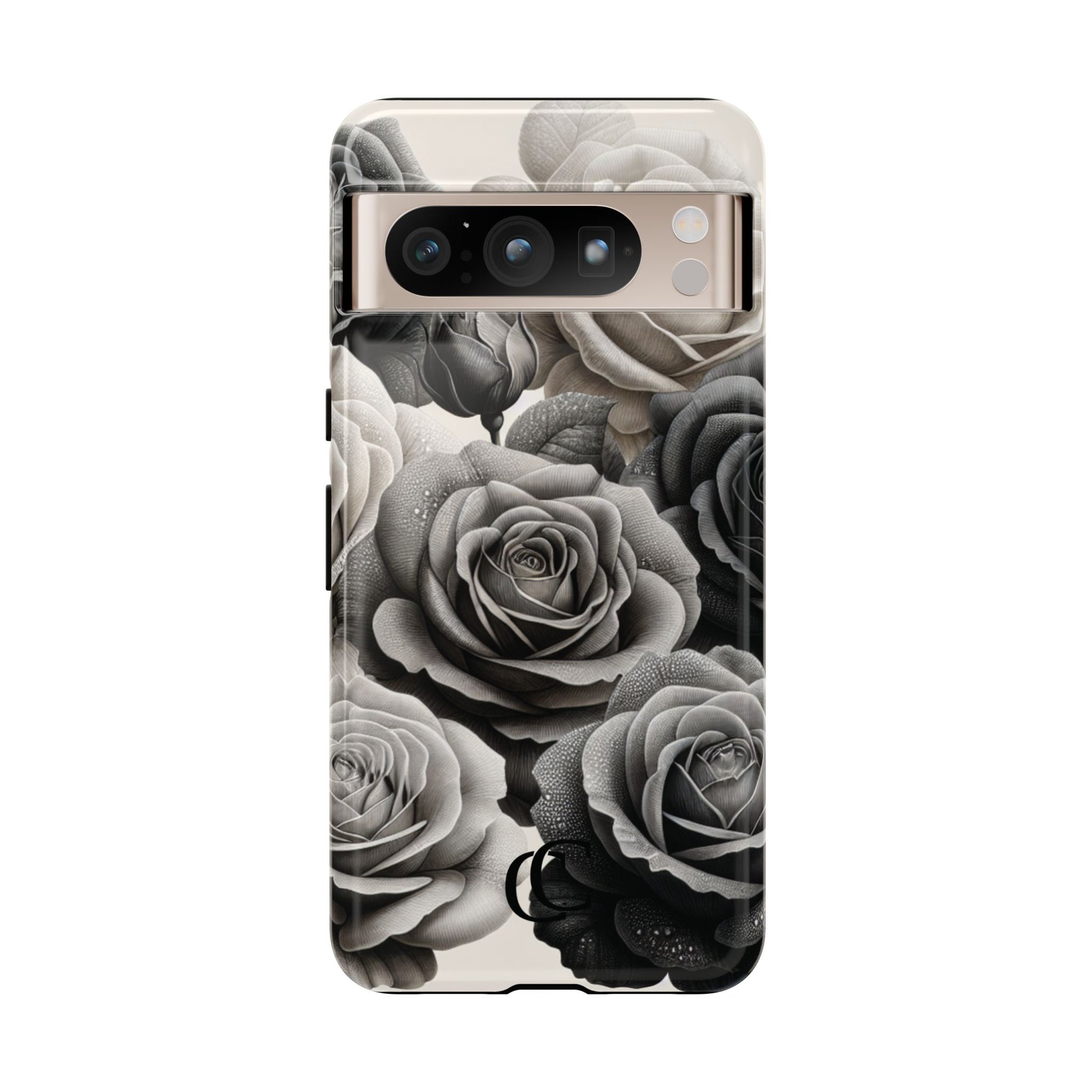 Elegant Floral Phone Case | Tough Cases with Black and White Roses | Stylish Gift for Her, Google Pixel Case, Vintage Design