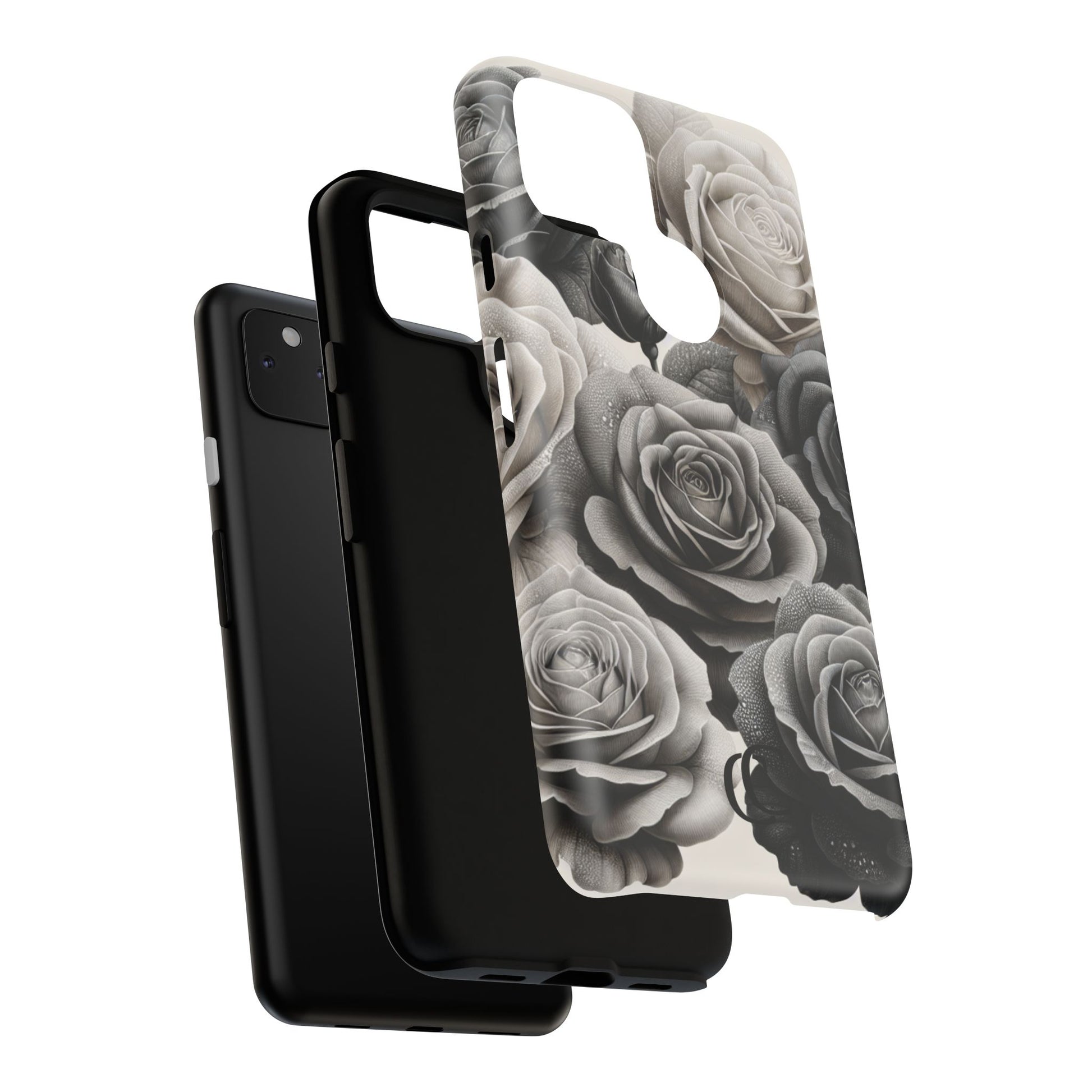Elegant Floral Phone Case | Tough Cases with Black and White Roses | Stylish Gift for Her, Google Pixel Case, Vintage Design
