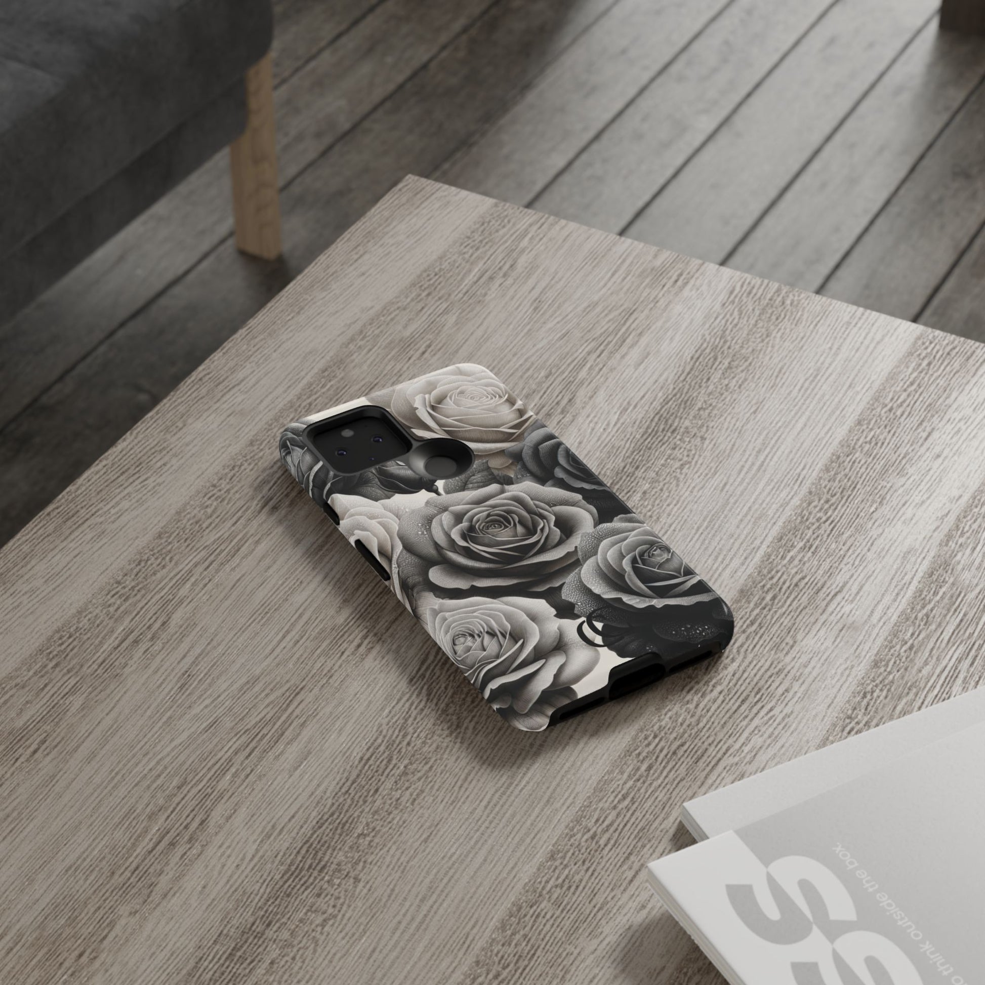 Elegant Floral Phone Case | Tough Cases with Black and White Roses | Stylish Gift for Her, Google Pixel Case, Vintage Design