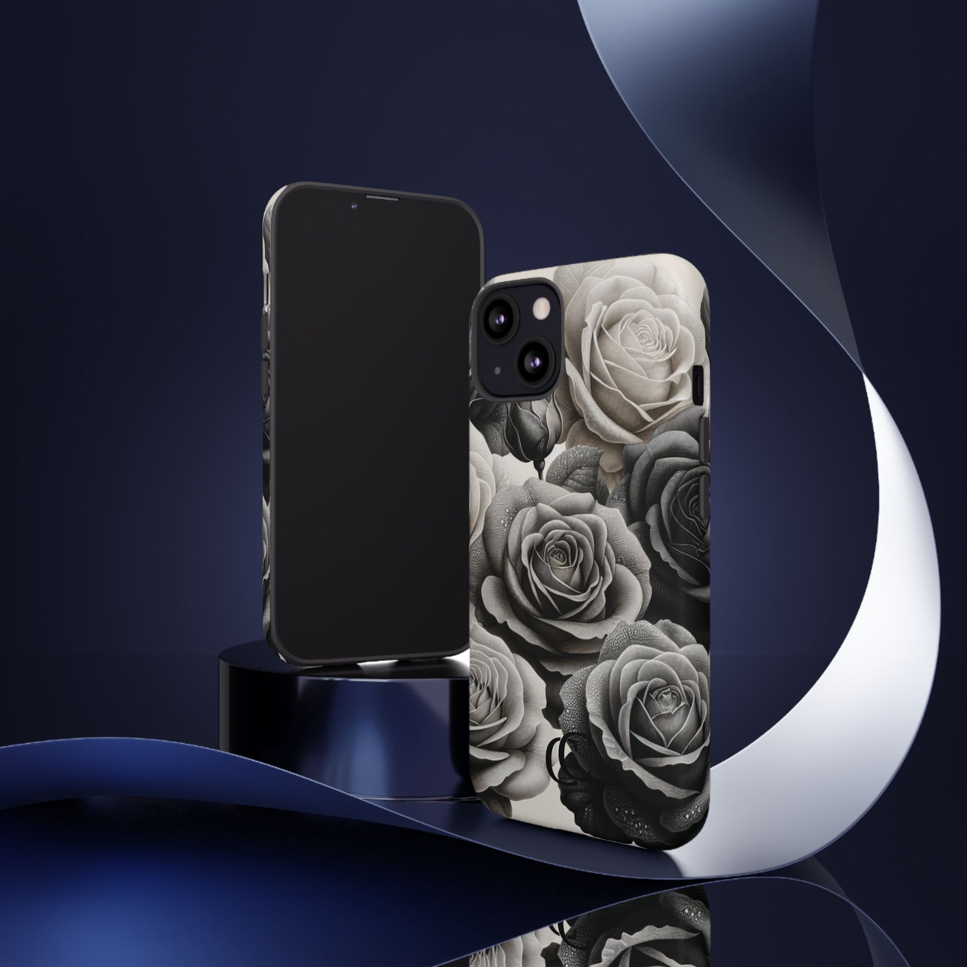 Elegant Floral Phone Case | Tough Cases with Black and White Roses | Stylish Gift for Her, iPhone Cover, Vintage Design