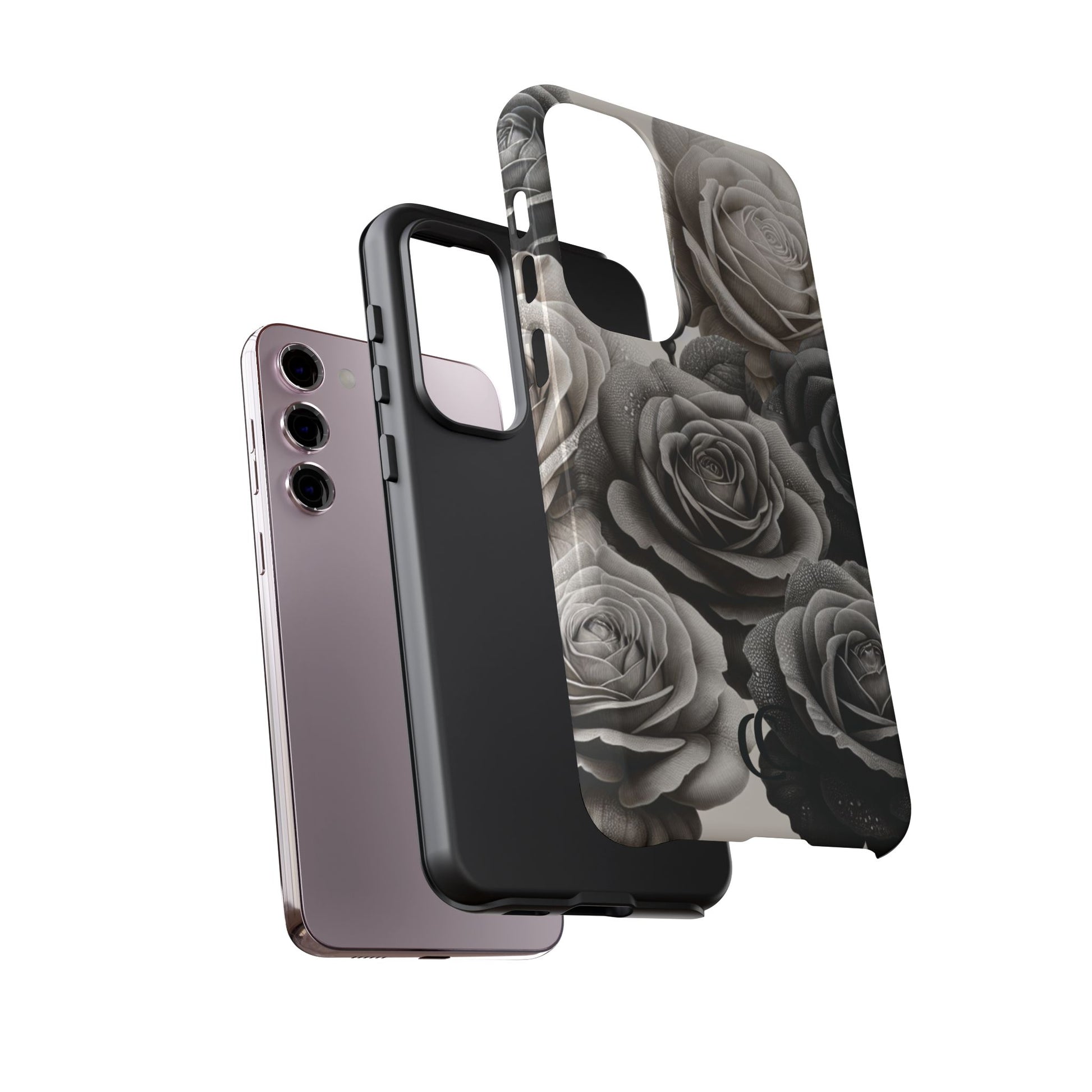 Elegant Floral Phone Case | Tough Cases with Black and White Roses | Stylish Gift for Her, Samsung Case, Vintage Design
