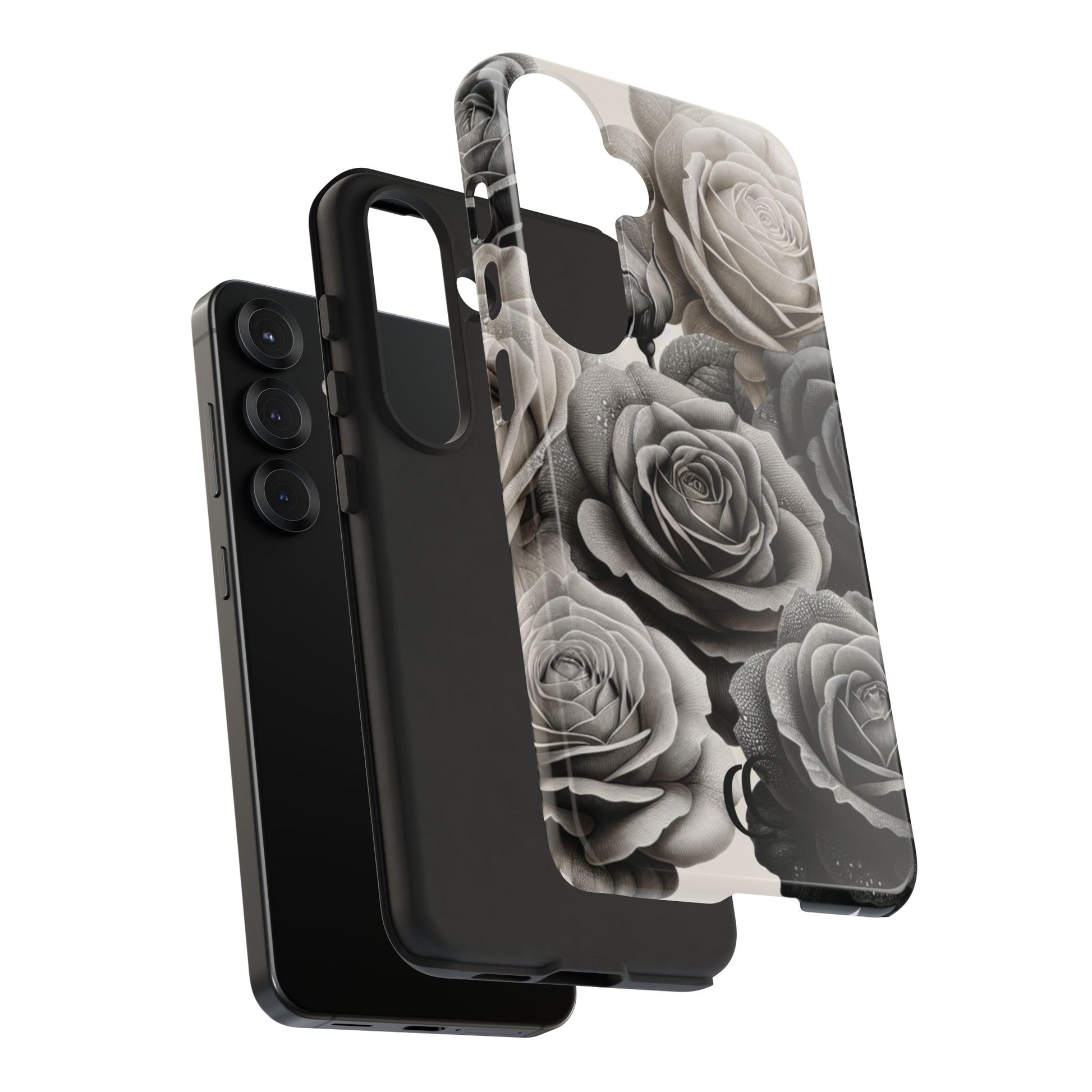 Elegant Floral Phone Case | Tough Cases with Black and White Roses | Stylish Gift for Her, Samsung Case, Vintage Design
