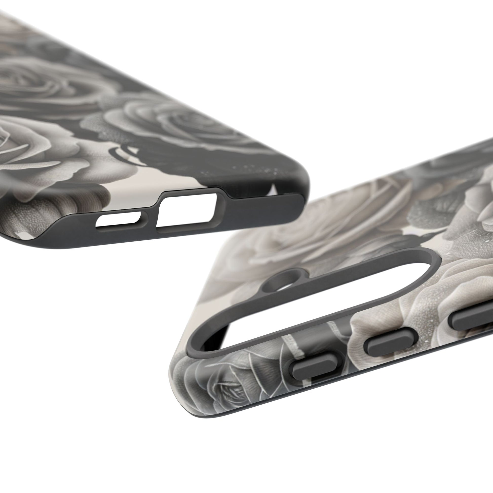 Elegant Floral Phone Case | Tough Cases with Black and White Roses | Stylish Gift for Her, Samsung Case, Vintage Design