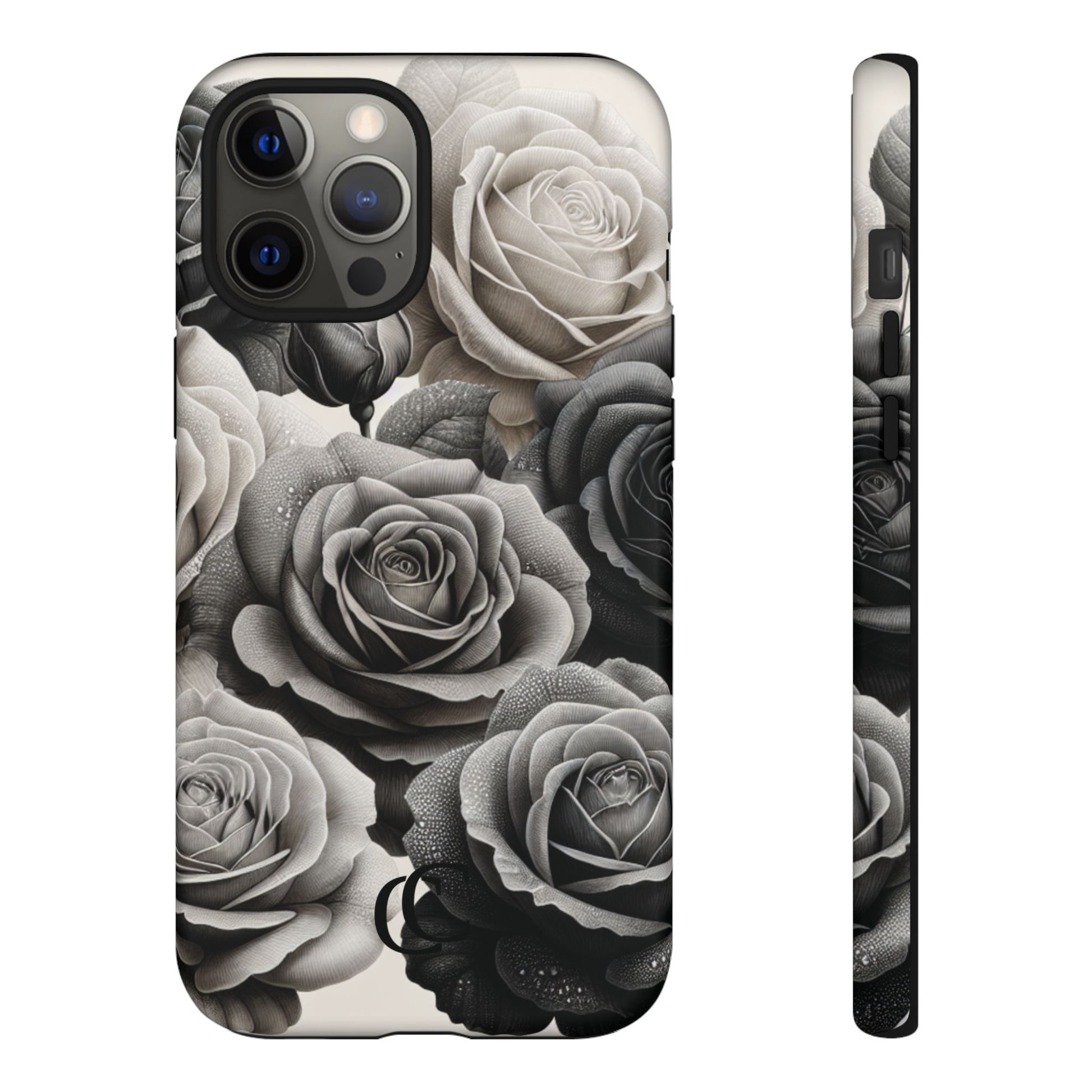 Elegant Floral Phone Case | Tough Cases with Black and White Roses | Stylish Gift for Her, iPhone Cover, Vintage Design