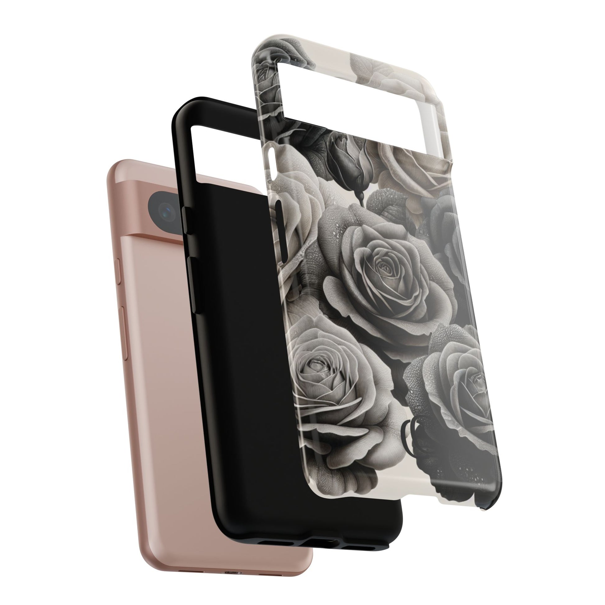 Elegant Floral Phone Case | Tough Cases with Black and White Roses | Stylish Gift for Her, Google Pixel Case, Vintage Design