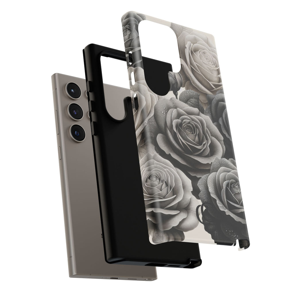 Elegant Floral Phone Case | Tough Cases with Black and White Roses | Stylish Gift for Her, Samsung Case, Vintage Design