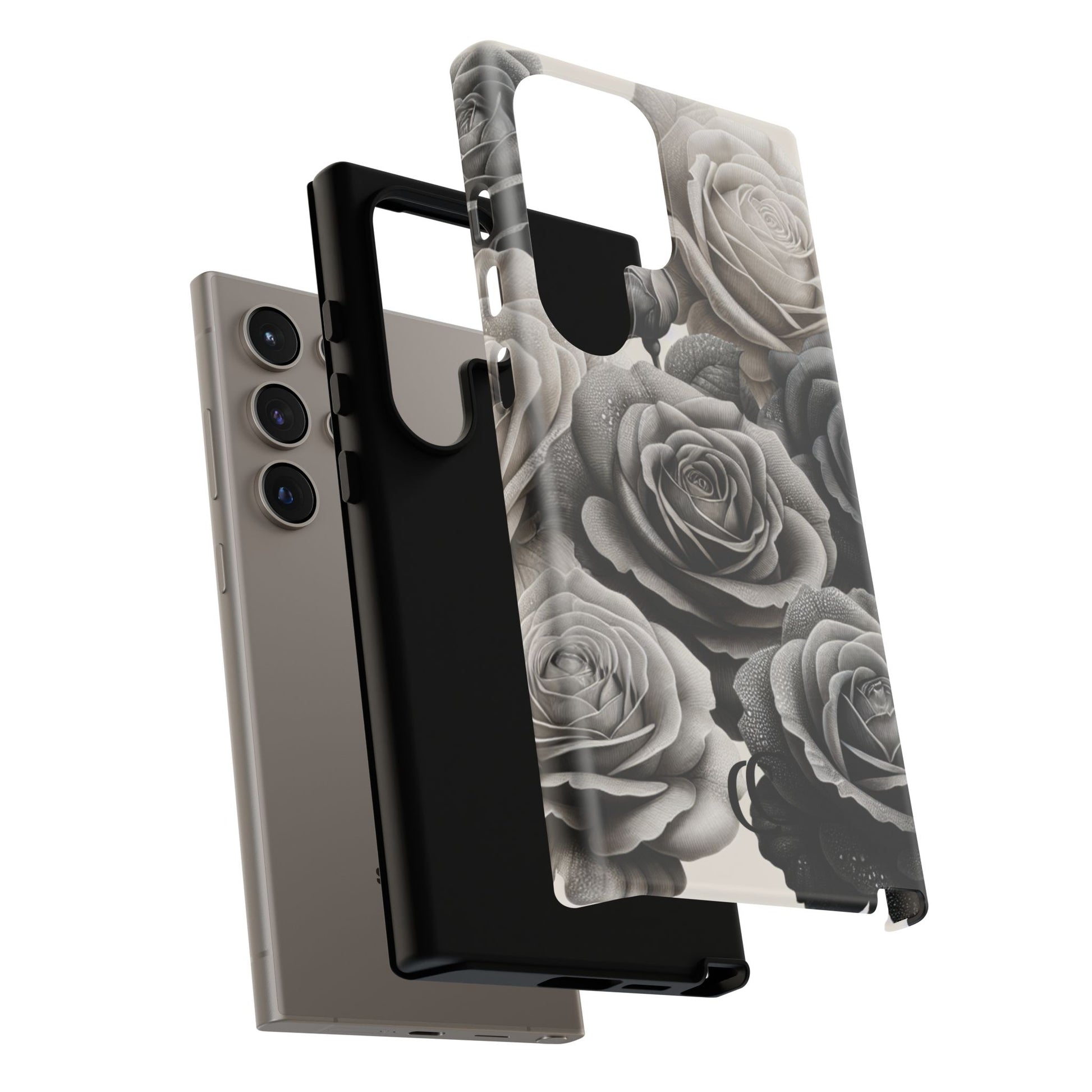 Elegant Floral Phone Case | Tough Cases with Black and White Roses | Stylish Gift for Her, Samsung Case, Vintage Design