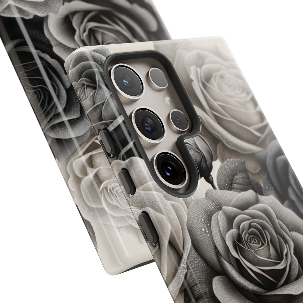 Elegant Floral Phone Case | Tough Cases with Black and White Roses | Stylish Gift for Her, Samsung Case, Vintage Design