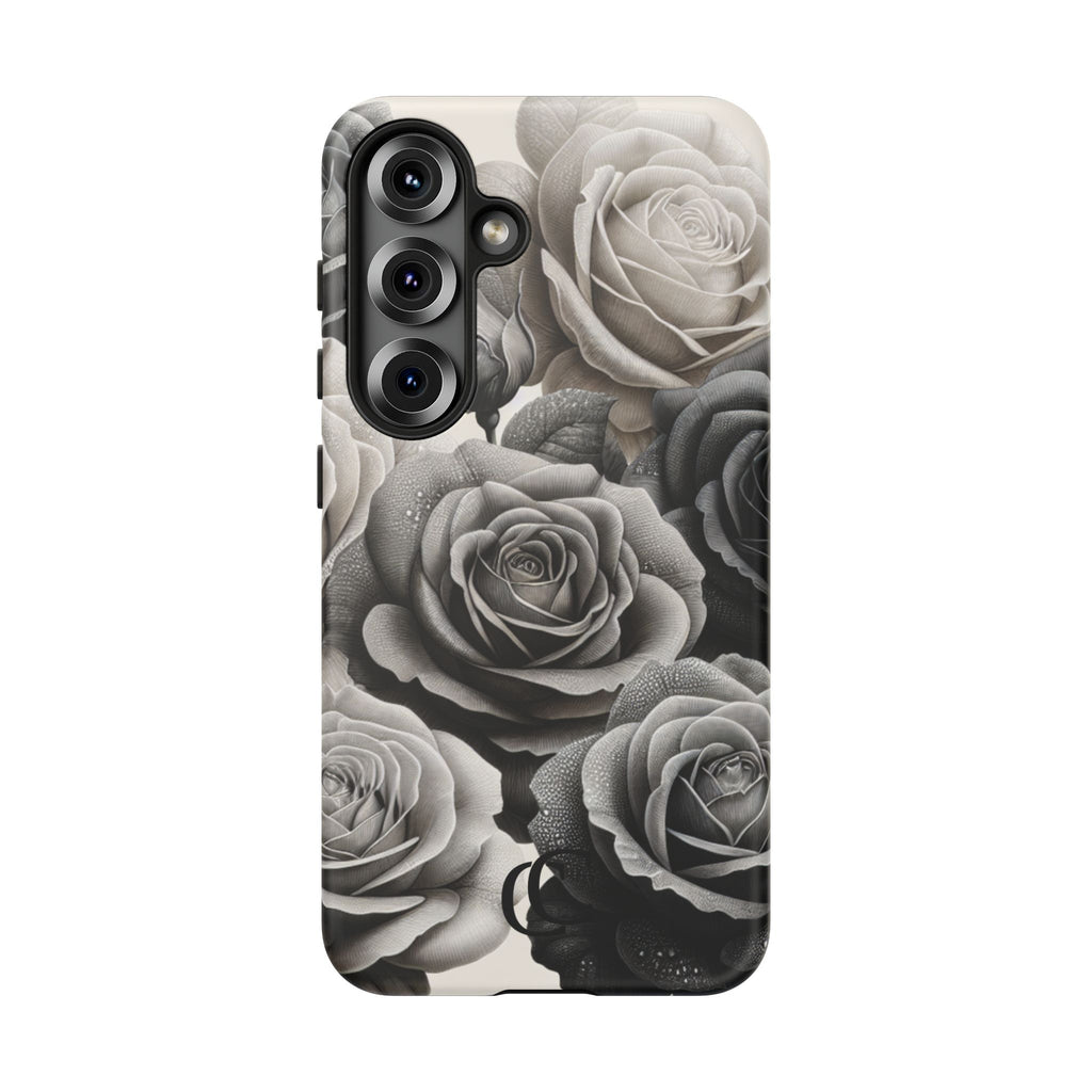 Elegant Floral Phone Case | Tough Cases with Black and White Roses | Stylish Gift for Her, Samsung Case, Vintage Design