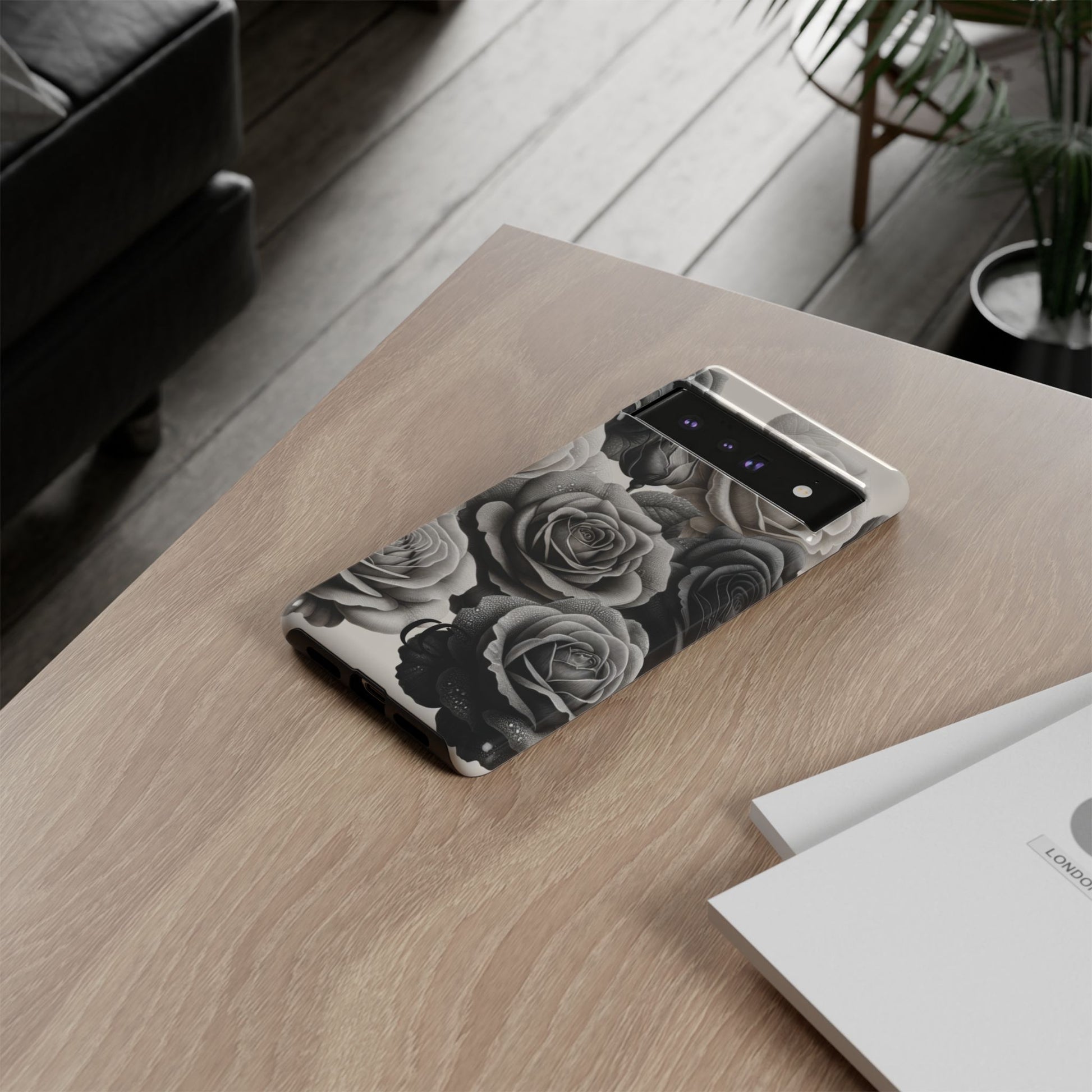 Elegant Floral Phone Case | Tough Cases with Black and White Roses | Stylish Gift for Her, Google Pixel Case, Vintage Design