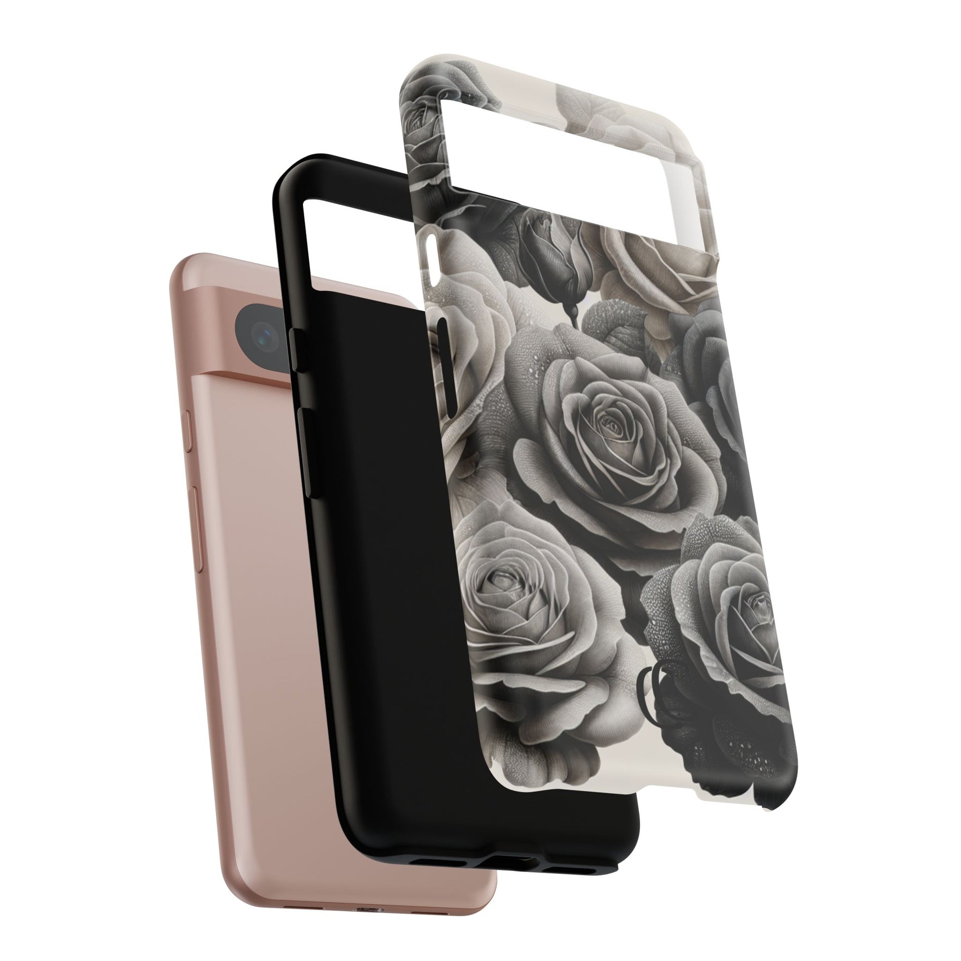 Elegant Floral Phone Case | Tough Cases with Black and White Roses | Stylish Gift for Her, Google Pixel Case, Vintage Design