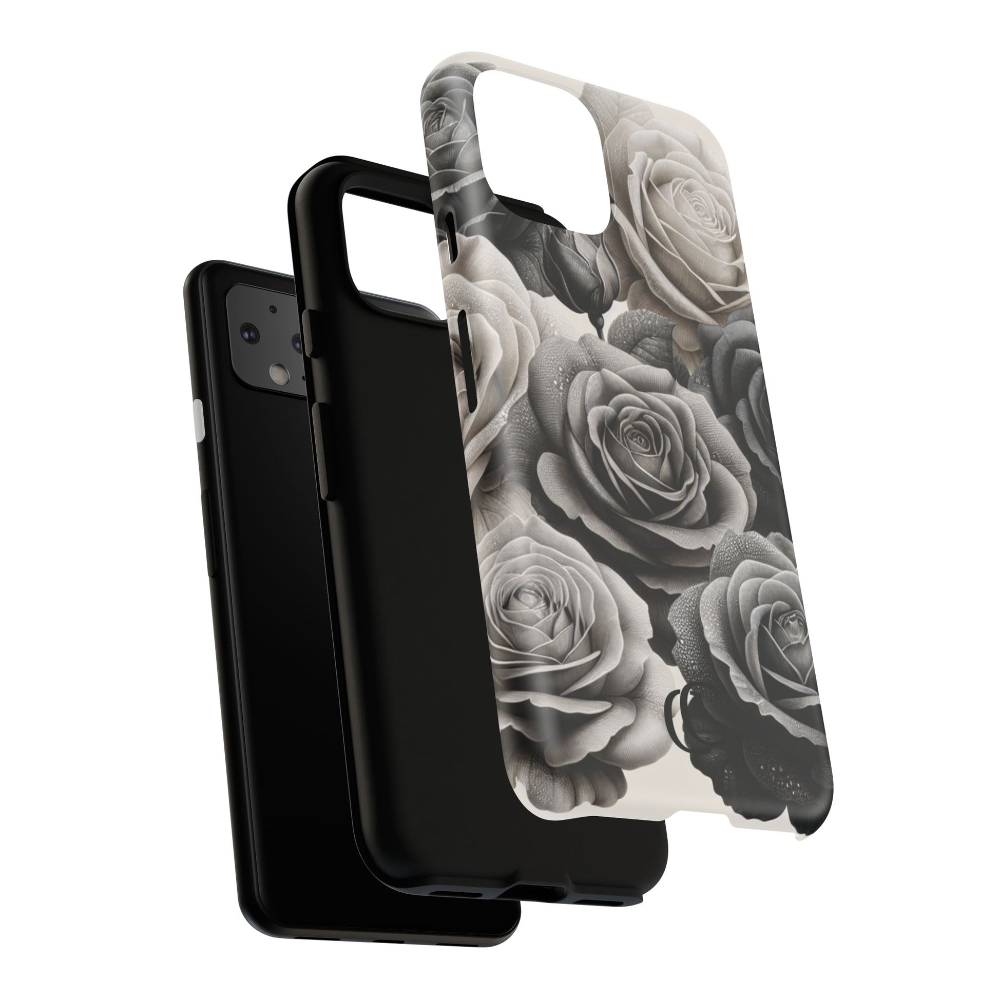 Elegant Floral Phone Case | Tough Cases with Black and White Roses | Stylish Gift for Her, Google Pixel Case, Vintage Design