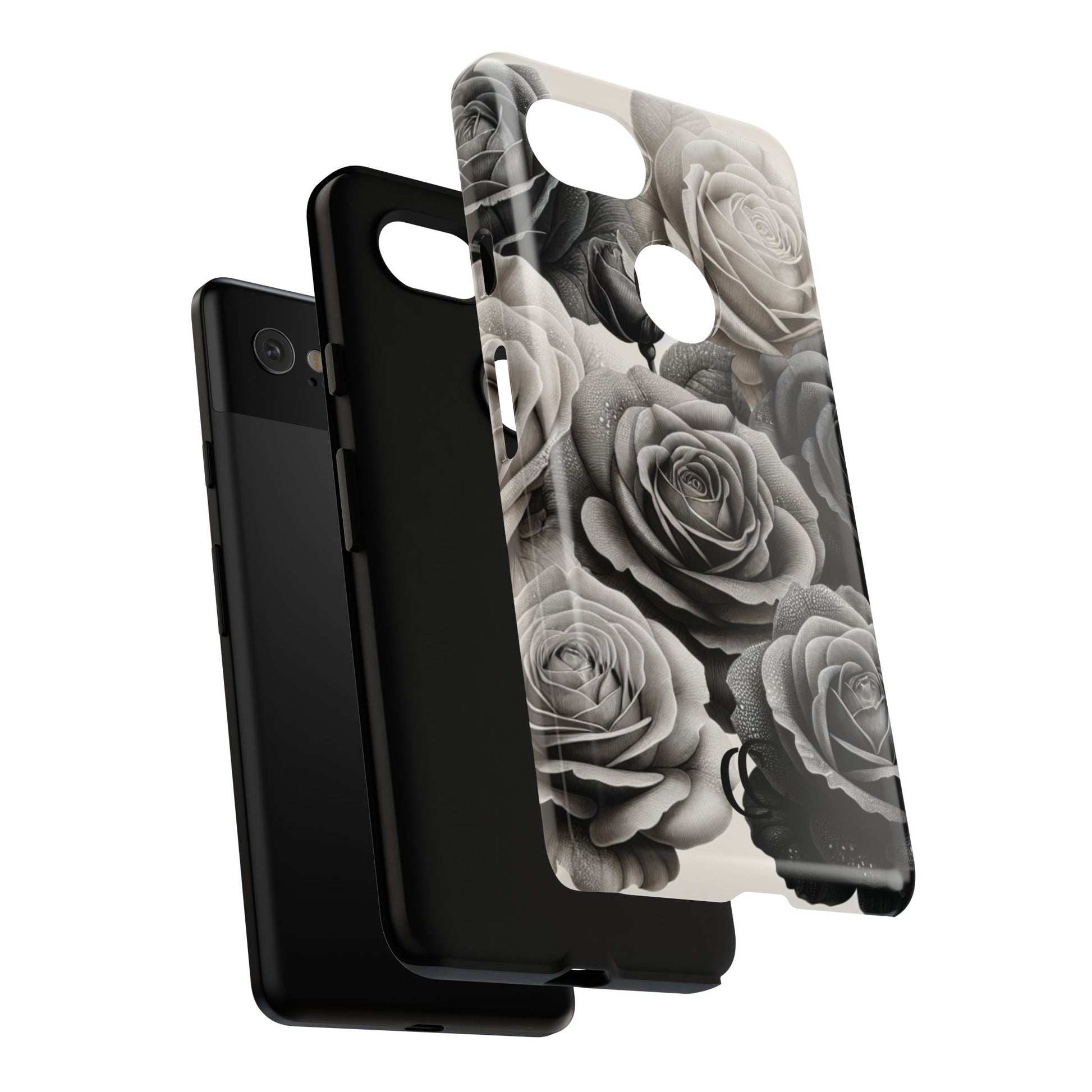 Elegant Floral Phone Case | Tough Cases with Black and White Roses | Stylish Gift for Her, Google Pixel Case, Vintage Design