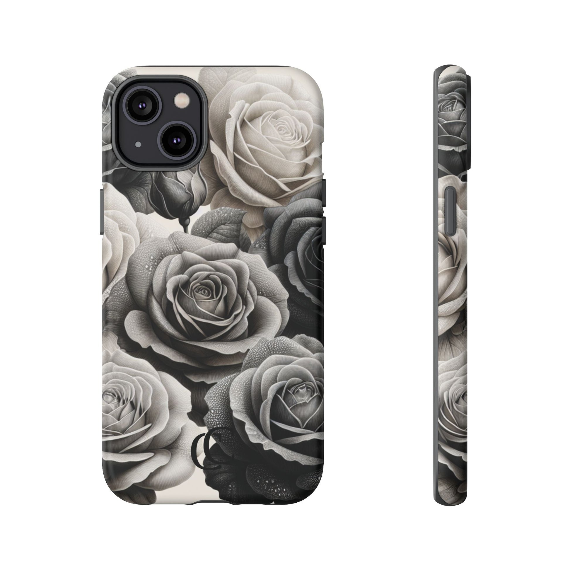 Elegant Floral Phone Case | Tough Cases with Black and White Roses | Stylish Gift for Her, iPhone Cover, Vintage Design