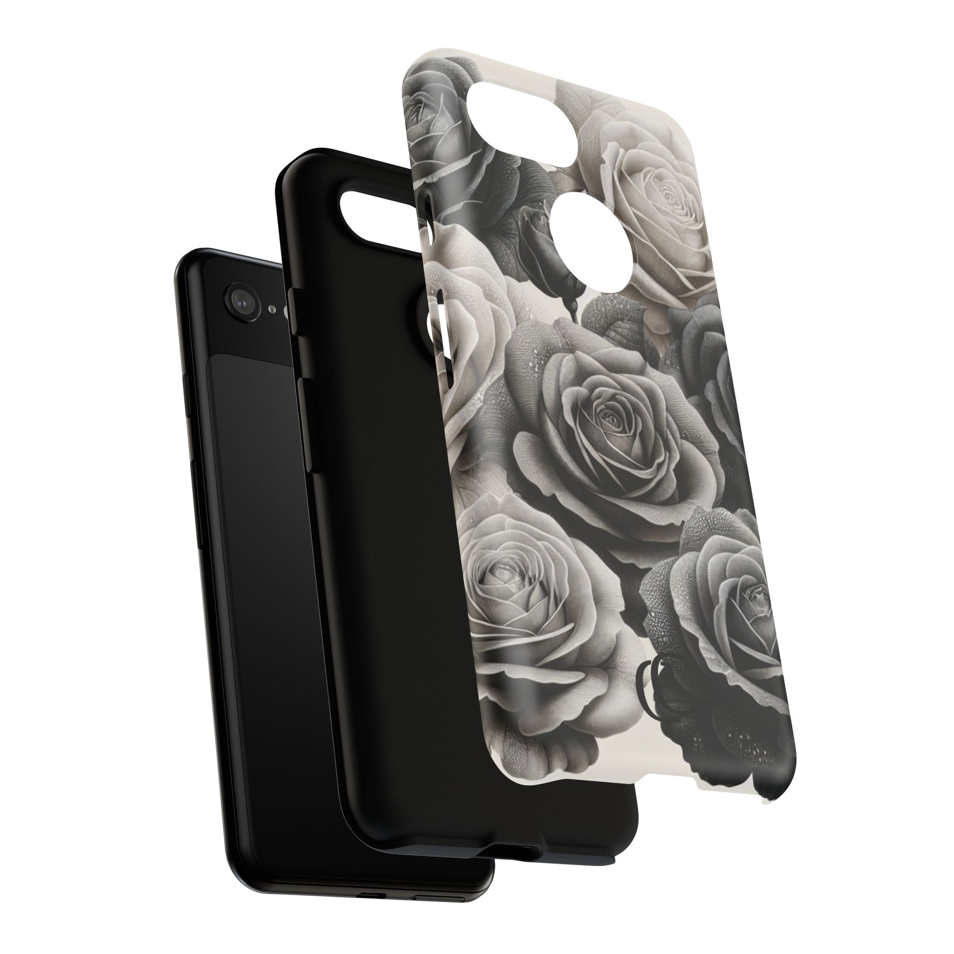 Elegant Floral Phone Case | Tough Cases with Black and White Roses | Stylish Gift for Her, Google Pixel Case, Vintage Design
