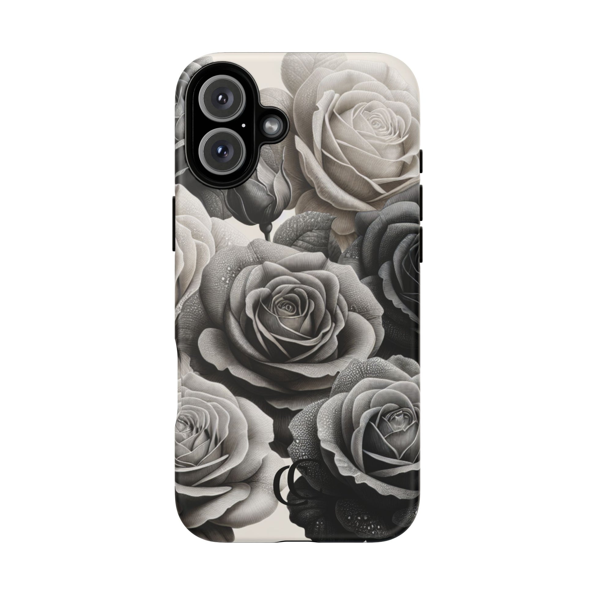 Elegant Floral Phone Case | Tough Cases with Black and White Roses | Stylish Gift for Her, iPhone Cover, Vintage Design