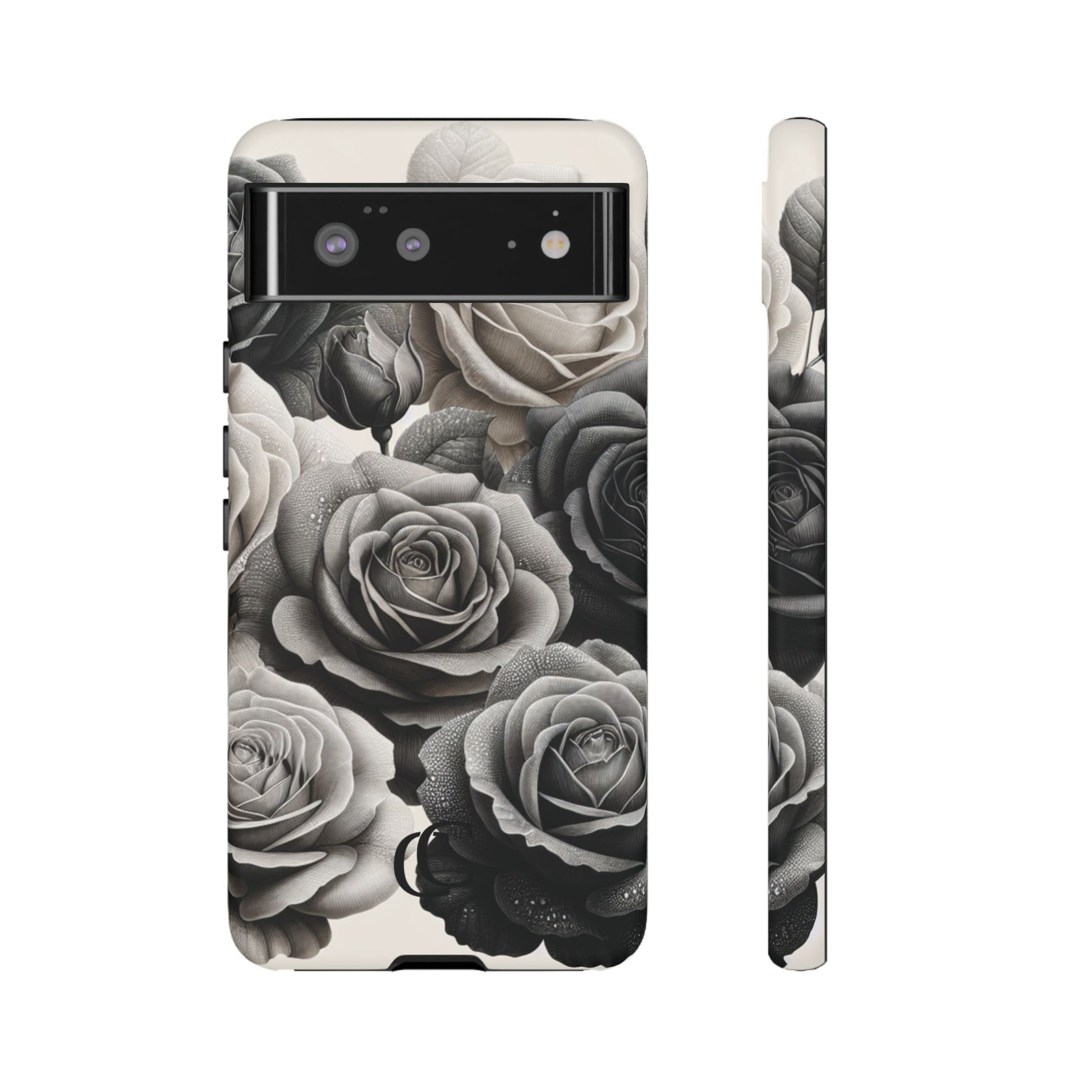 Elegant Floral Phone Case | Tough Cases with Black and White Roses | Stylish Gift for Her, Google Pixel Case, Vintage Design