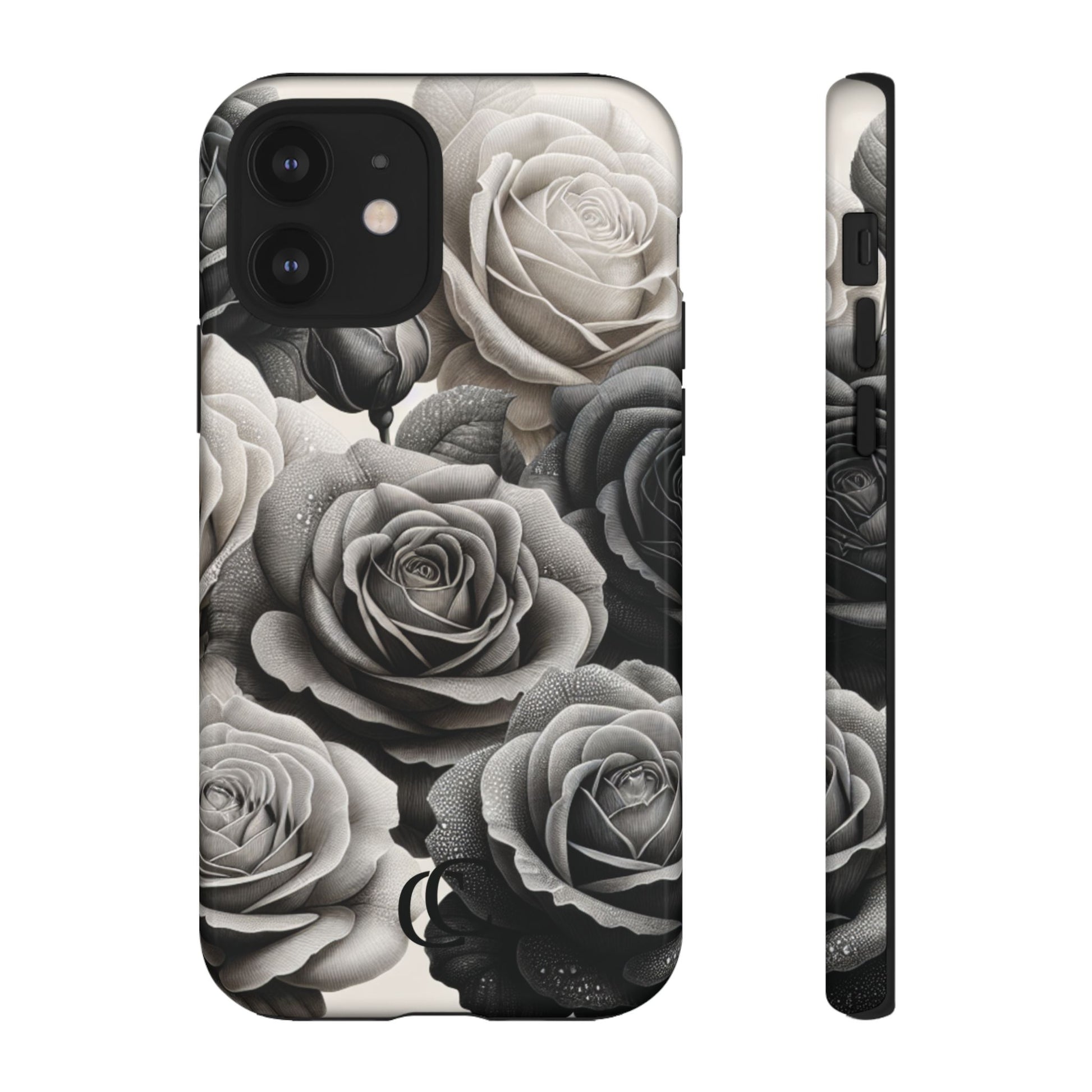 Elegant Floral Phone Case | Tough Cases with Black and White Roses | Stylish Gift for Her, iPhone Cover, Vintage Design