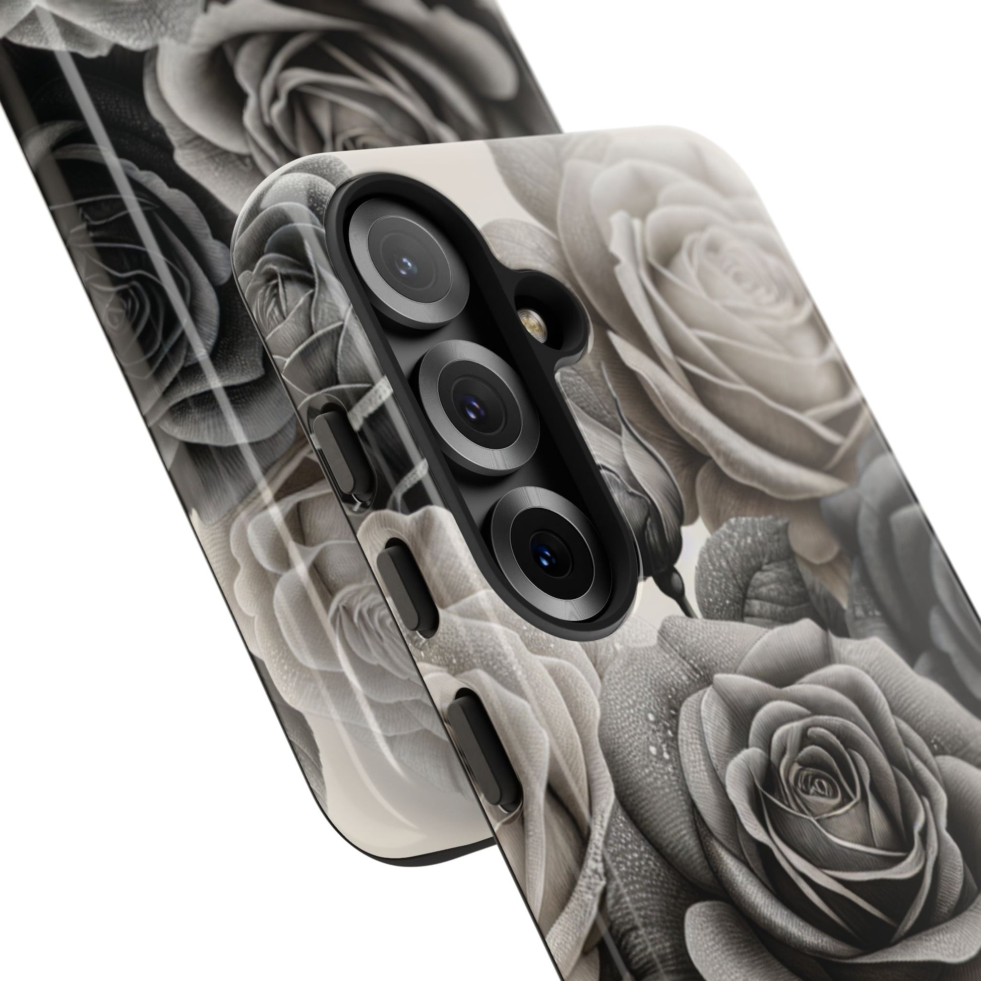 Elegant Floral Phone Case | Tough Cases with Black and White Roses | Stylish Gift for Her, Samsung Case, Vintage Design